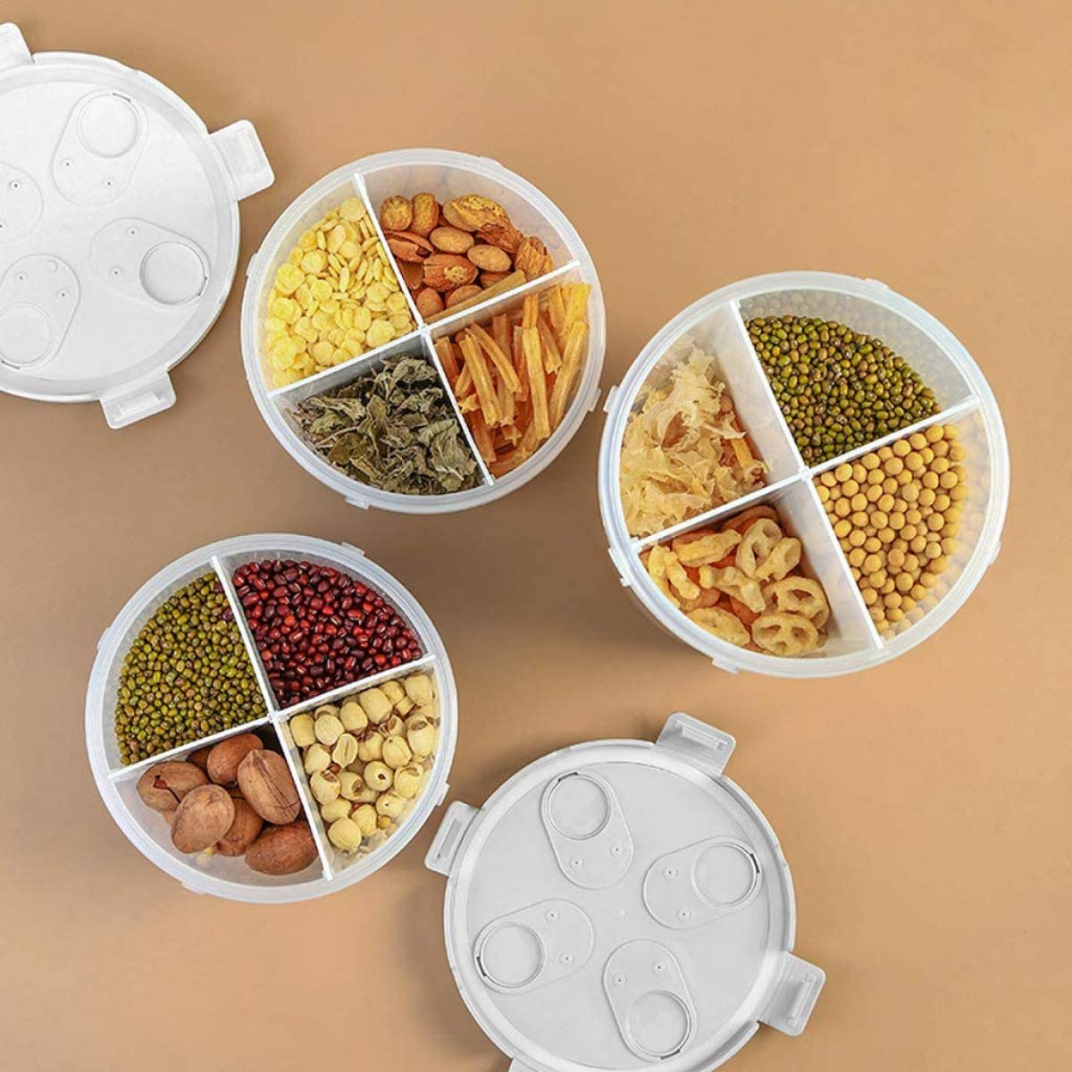 Dispenser di cereali da cucina in plastica con 4 griglie per farina, grano, riso, scatola portaoggetti grigia con coperchio sigillato per contenitore per alimenti secchi nization domestico