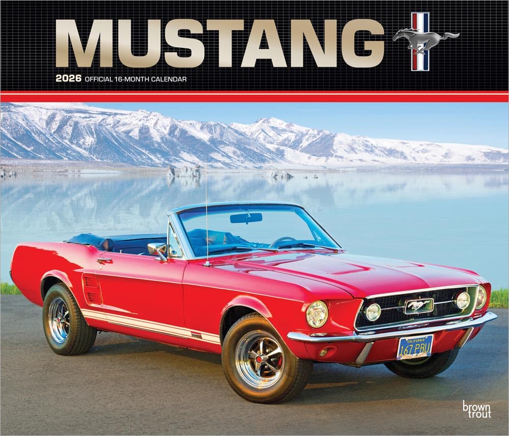 Ford Mustang OFFICIAL | 2026 14 x 24 Inch (Hanging) Monthly Deluxe Wall Calendar | Foil Stamped Cover | Plastic-Free | BrownTrout | Motor Muscle Car