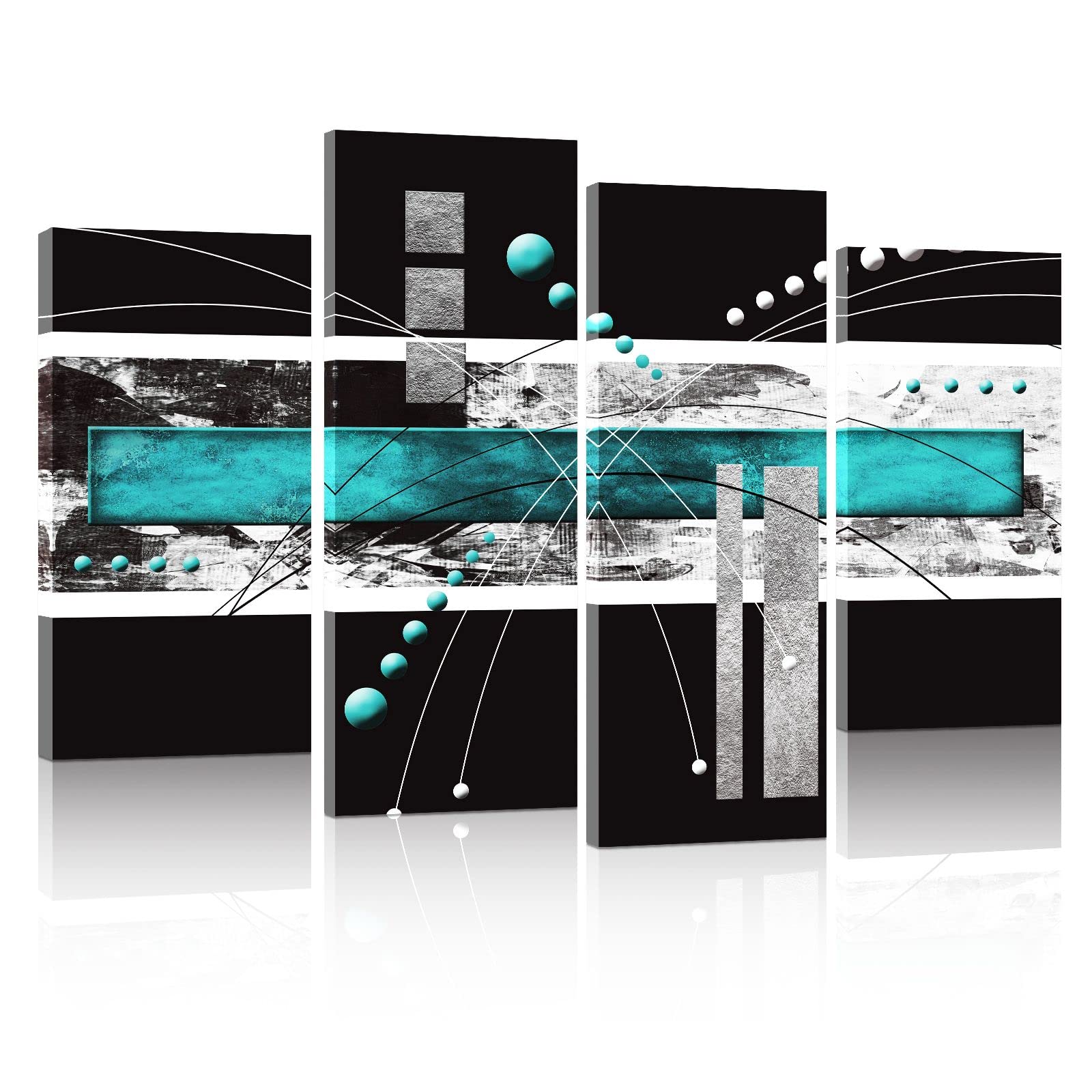 YPY Large Black Teal Canvas Wall Art - 4 Pieces Modern Abstract Picture Set for Home Decoration - Contemporary Painting Artwork for Living Room Bedroom 64x42