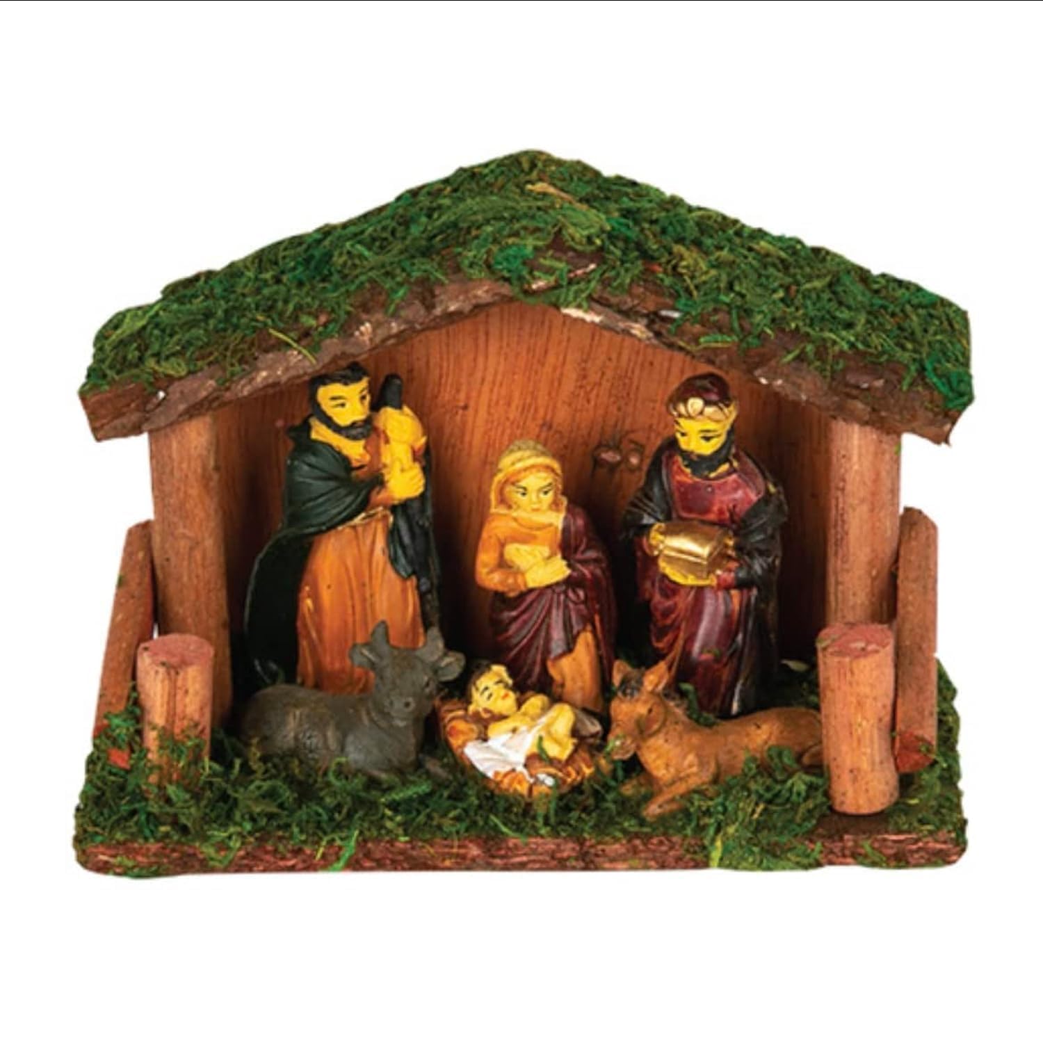 Christmas resin wooden house manager group birth of Jesus nativity set 12 * 5 * 9CM