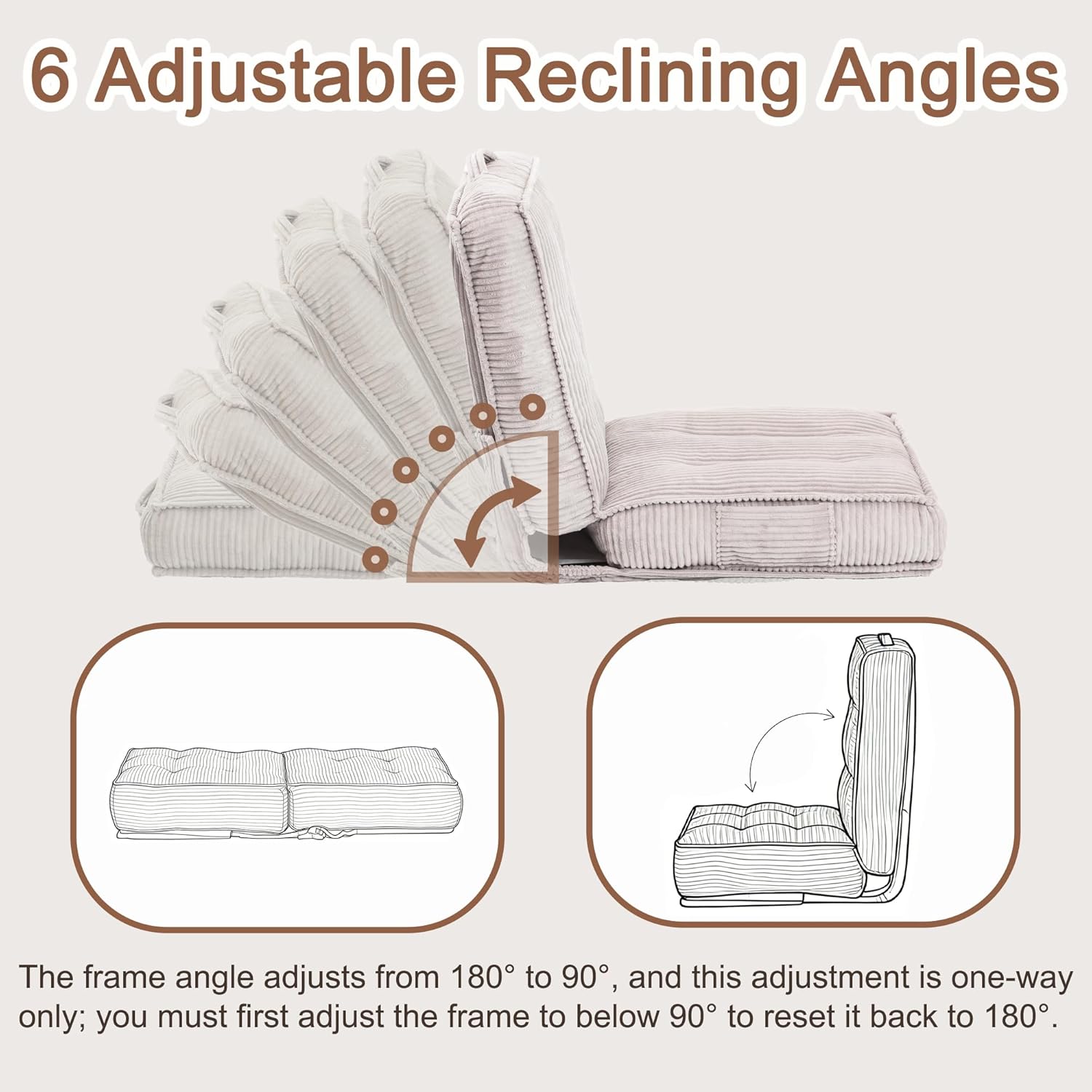 Adjustable Floor Chair with Back Support, 6-Position, Folding Meditation Chair, Floor Sofa Chairs for Adults, Comfy Accent Chairs for Reading, Gaming, Living Room, Bedroom, Light Grey