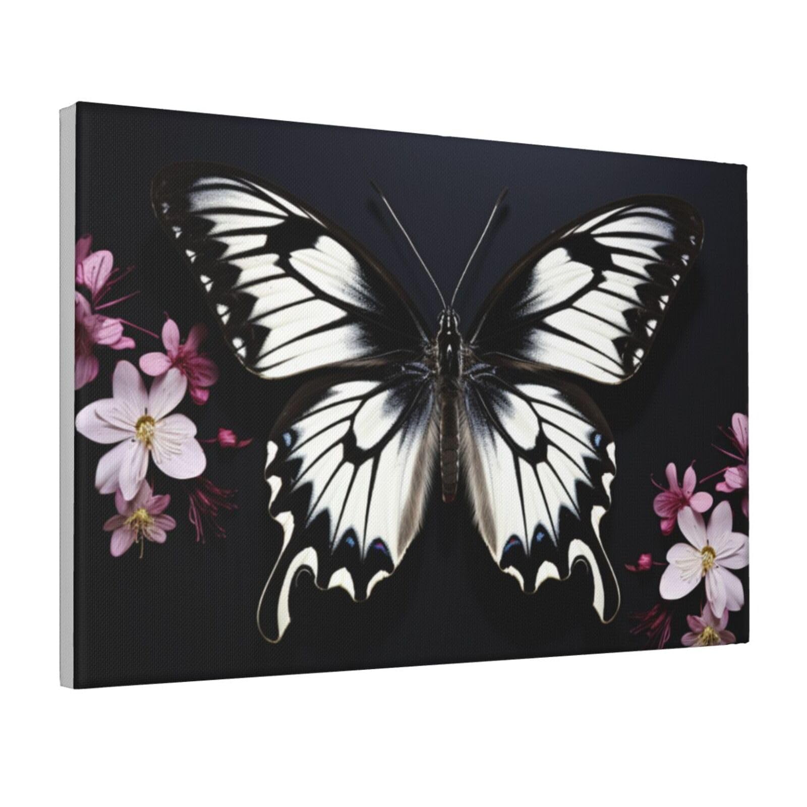 Framed Wall Art for Living Room Art Work, Black White Butterfly Picture Prints Modern Office Wall Paintings Poster Aesthetic Wall Decorations for Home Decor Ready To Hang 16"x24"