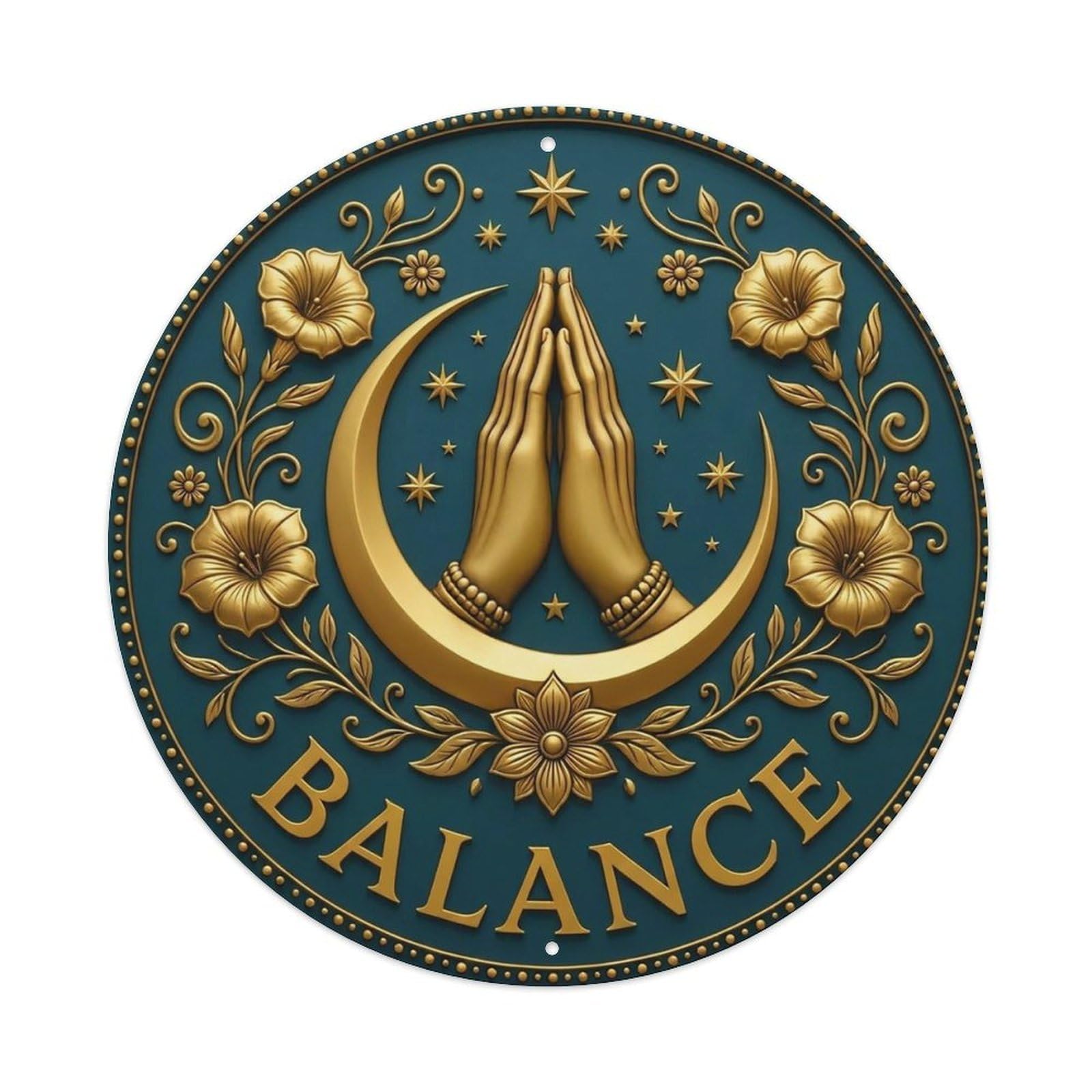Vintage Namaste Praying Hands Balance Flower Zen Yoga Metal Tin Sign