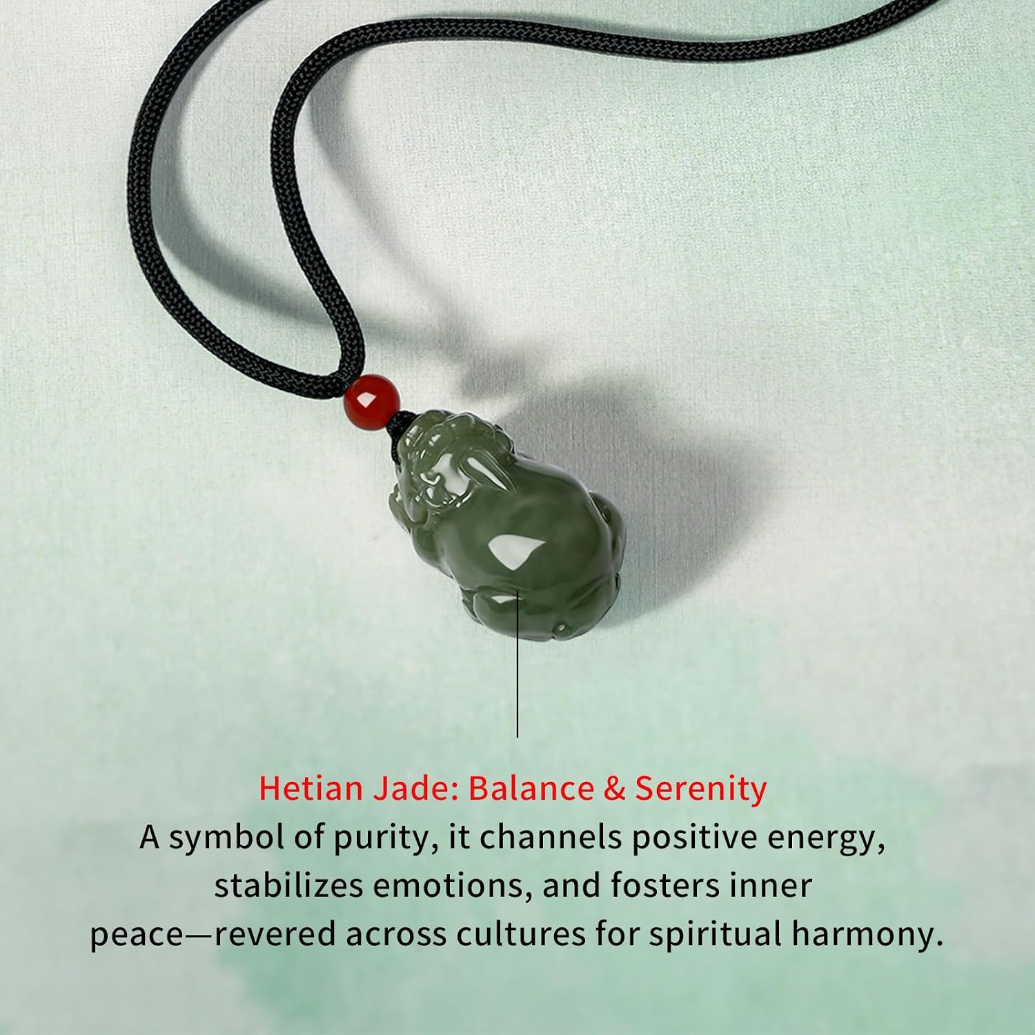 Natural Hetian Green Jade Pendant Necklace Pixiu Jade Pendants Blessing Necklace Agate Bead Gemstone Healing Feng Shui Jewelry for Women Men Friends Birhtday 25.6-29.5"(65-75cm)