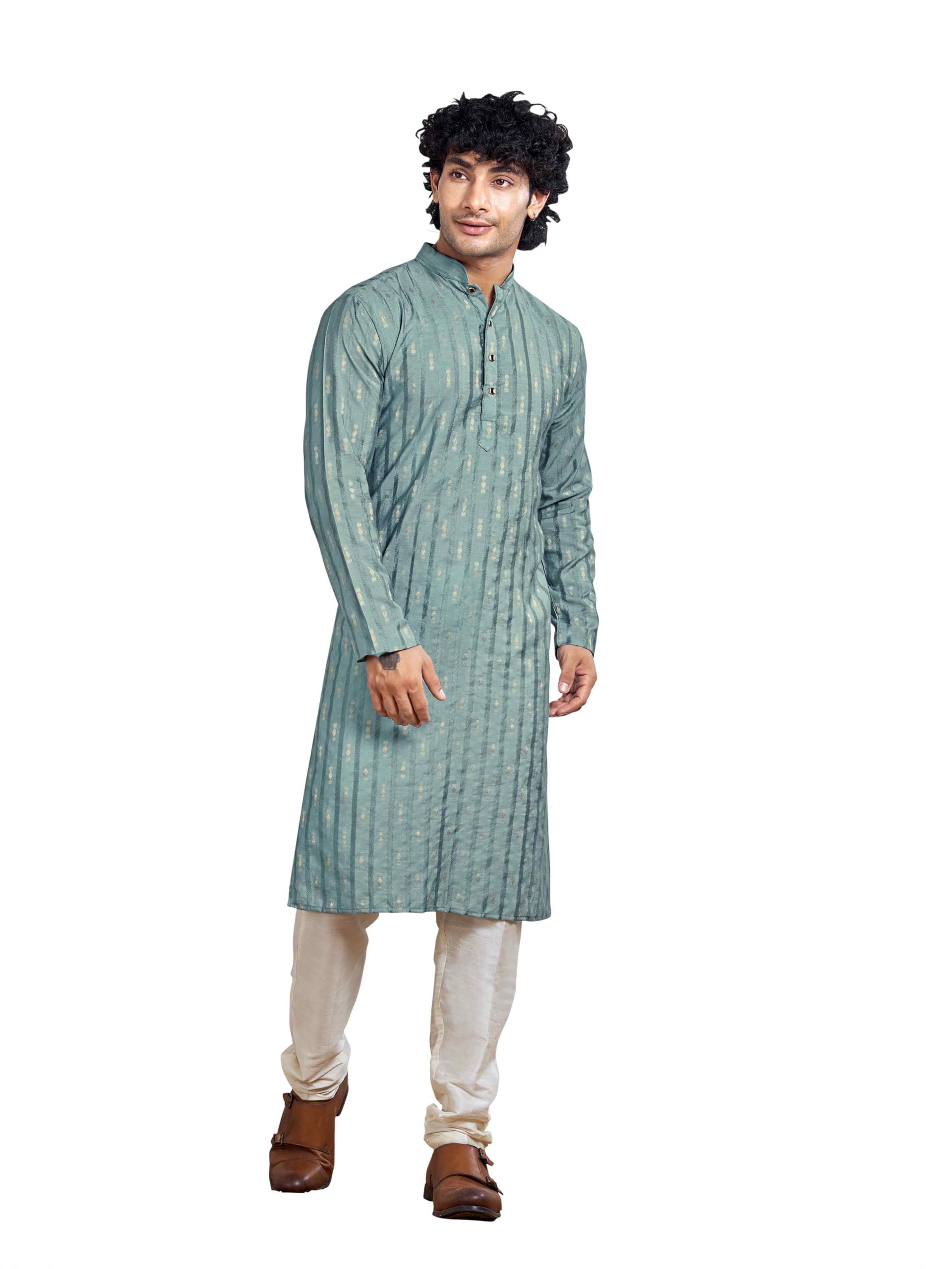 vardha Men's Viscose Woven Jacquard Stitched Kurta with Linear Striped and Diamond Jacquard Pattern and Full Sleeve | Kurta for Men-picture-53