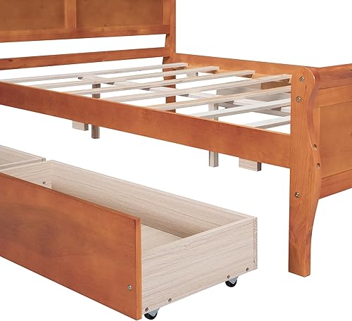 Miniatura 43 de Cama de plataforma de madera de tamaño individual con cabecera en forma de casa, soporte de listones de madera, para dormitorio de niños, niñas,