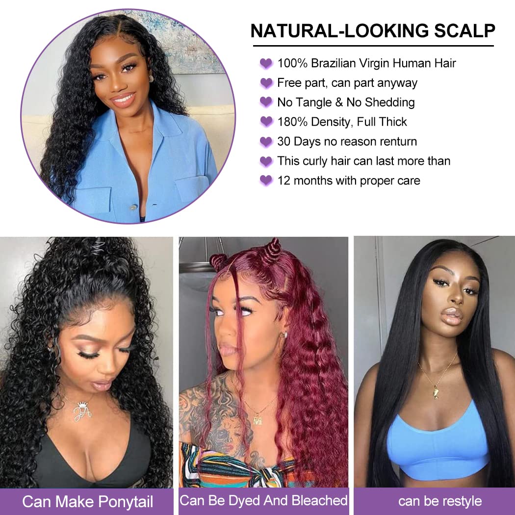 Deep Wave Lace Front Wigs Human Hair 13x6 HD Transparent Curly Lace Front Wig for Women 22 Inch Glueless Deep Curly Human Hair Wigs with Baby Hair 180% Density