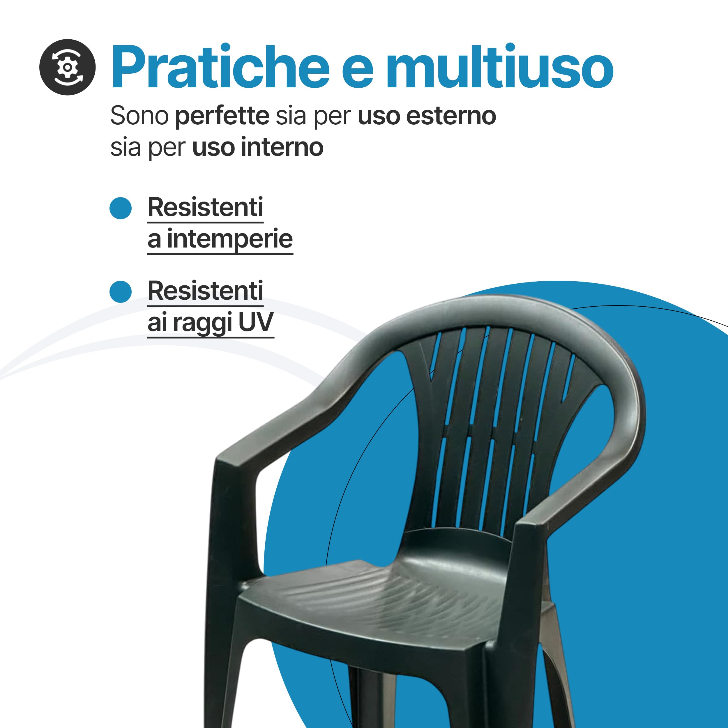 Tomaino Sedie Da Giardino In Plastica Set 6 Impilabili Con Braccioli Verde