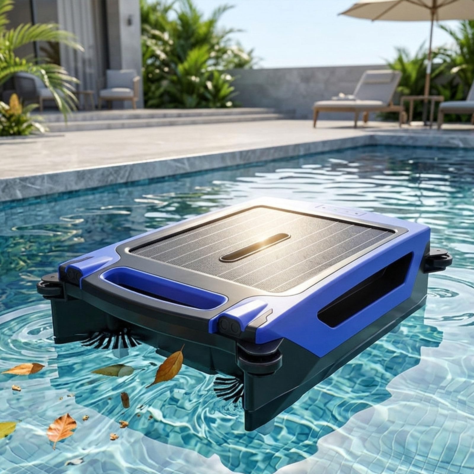 GLWABOMARS Solar Powered Robotic Pool Skimmer, Automatic Pool Surfaces Cleaner with AI Smart Navigation, 35H Runtime, 4L Large Filter Basket, APP & Remote Control, for Inground & Above Ground Pools