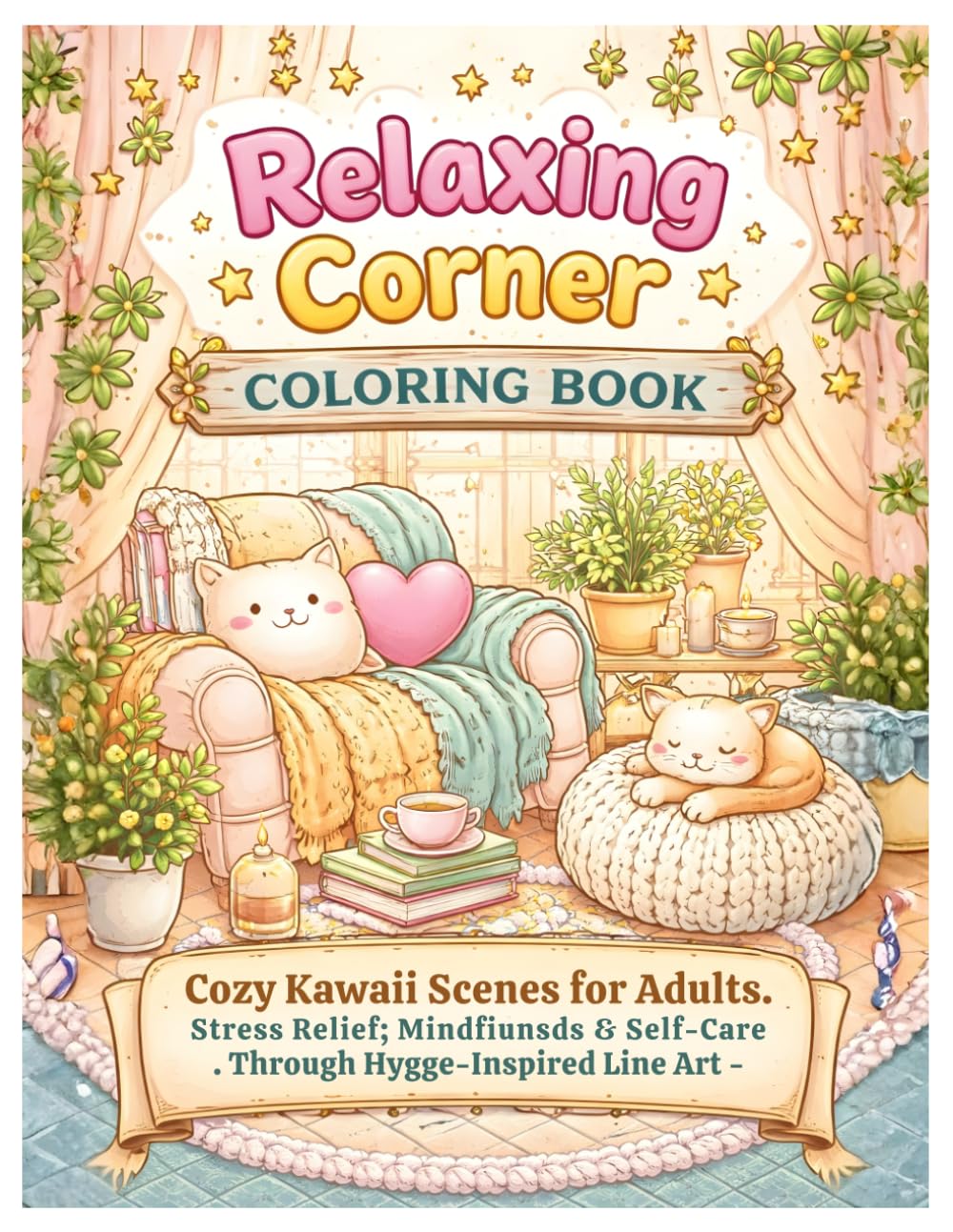 Relaxing Corner Coloring Book: Cozy Kawaii Scenes for Adults — Stress Relief, Mindfulness & Self-Care Through Hygge-Inspired Line Art