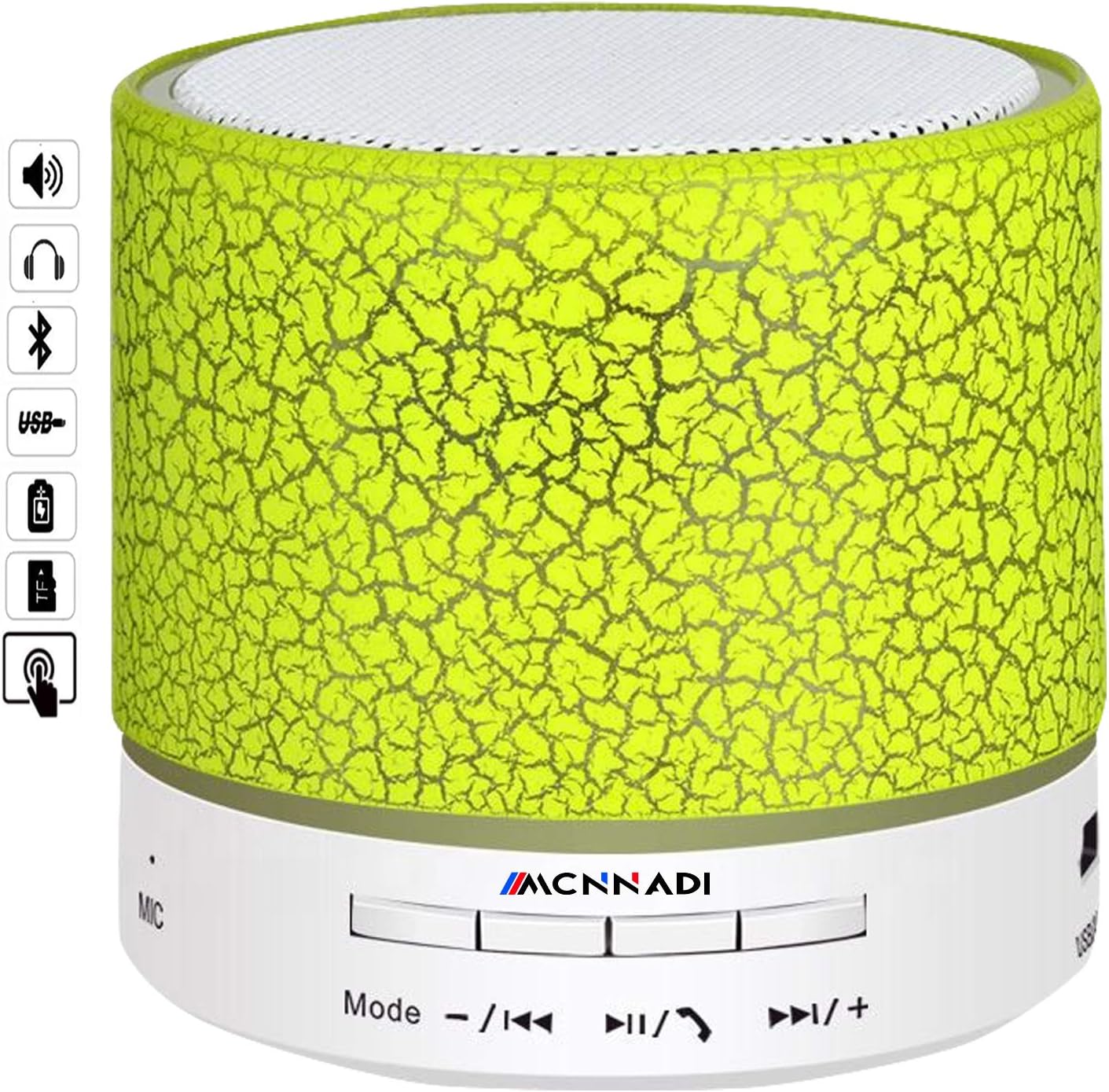 MCNNADI Portable Bluetooth LED Mini Speaker with Hands Free Calling, FM Radio, Microphone, Amplifier, Stereo Sound, MicroSD/TF, USB, 3.5mm Jack, Luminous Changing Lights, 5H Playtime (Green)