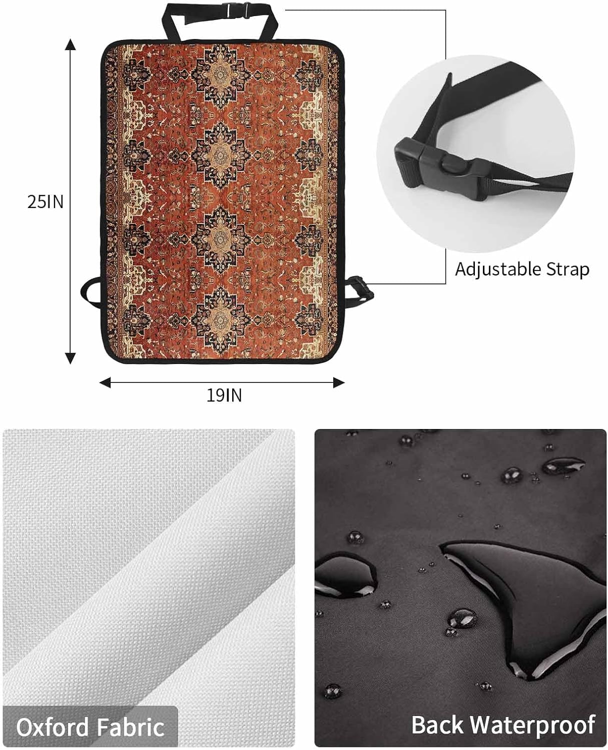 T&H XHome Car Seat Protector, 2 Pack Kick Mats Back Seat Protector Middle Ages Turkish Vintage Brown Geometric Pattern Waterproof Backseat Cover for Kids Universal Fit Automotive Interior Protectors