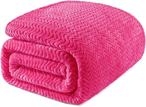 Exclusivo Mezcla - Manta Queen para cama, mantas de vellón ligeras y acogedoras con textura decorativa de ola, adecuadas para el invierno, rosa