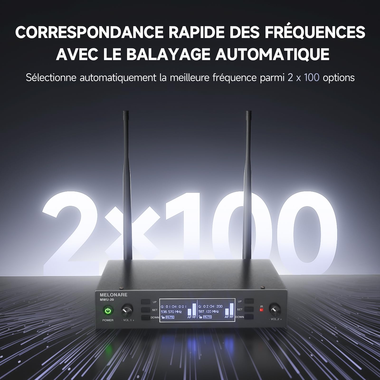 MELONARE Système Micro Sans Fil UHF Double Auto Scan MWU-20-2H