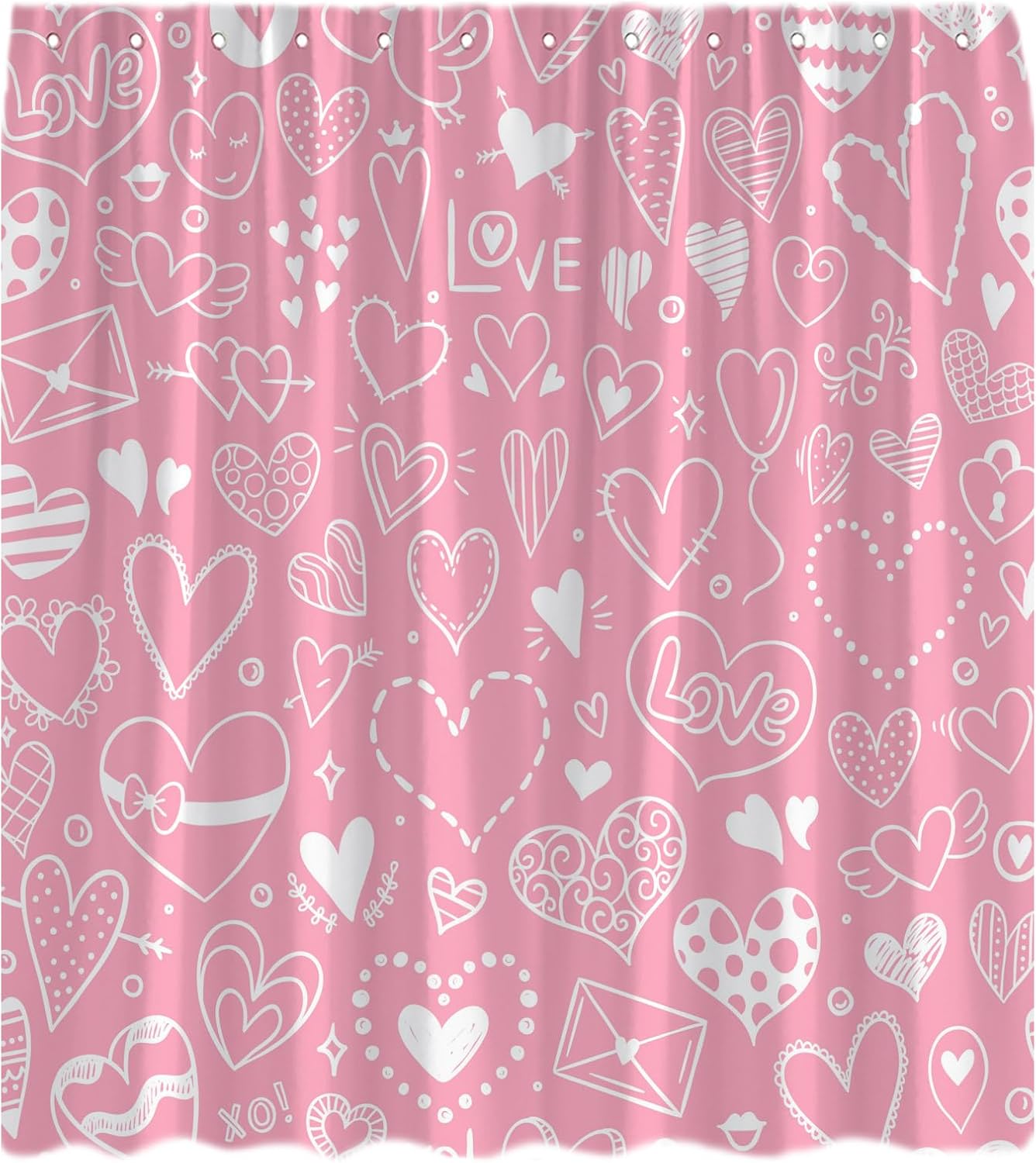 Valentine's Day Shower Curtain Black White Sweet Love Heart Romantic Couple Wedding Abstract Creative Bathroom Decor Fabric Curtain with Hooks
