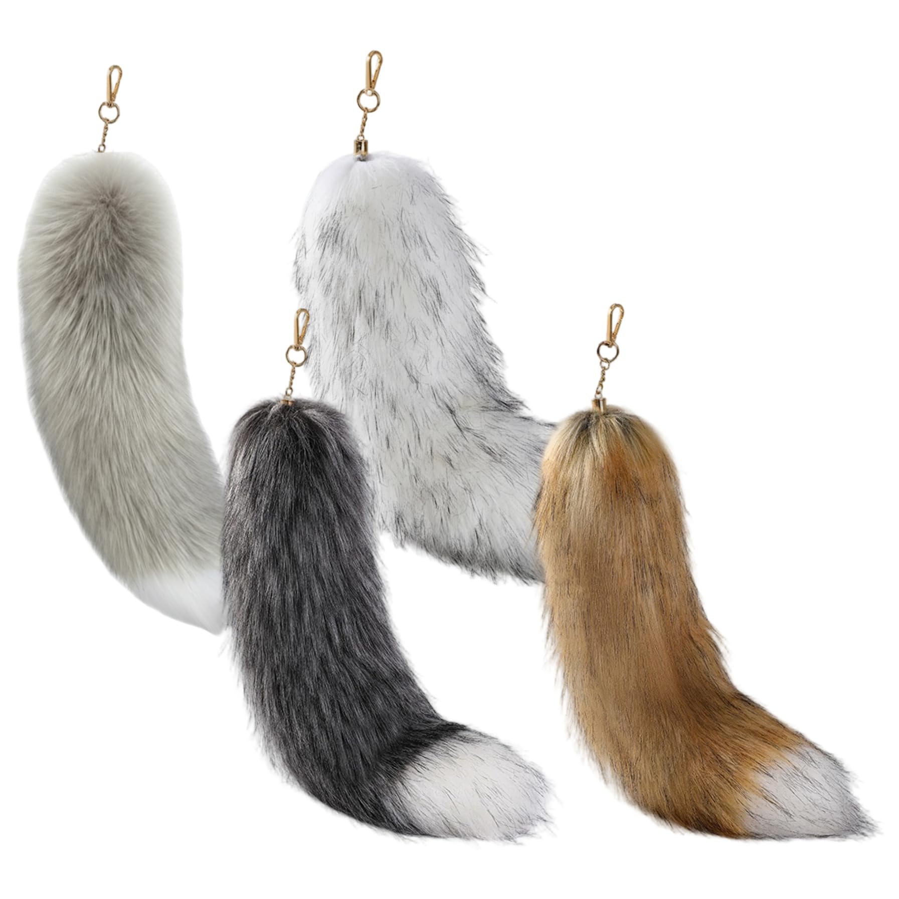 Vistnale Clip on Tail, 4-Pack Faux Fox Tails, 16 Inch Fluffy Furry Tail Keychain & Clip on for Cosplay, Halloween, Bag & Backpack Charm Decor