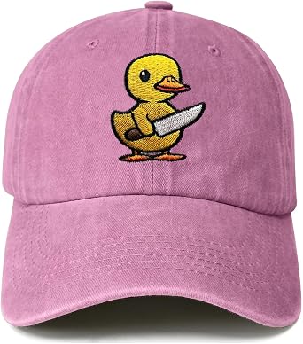 Yellow Duck Hat, Duck with Knife Embroidered Adjustable Cotton Baseball Cap for Men Women, Gifts for Duck Lovers