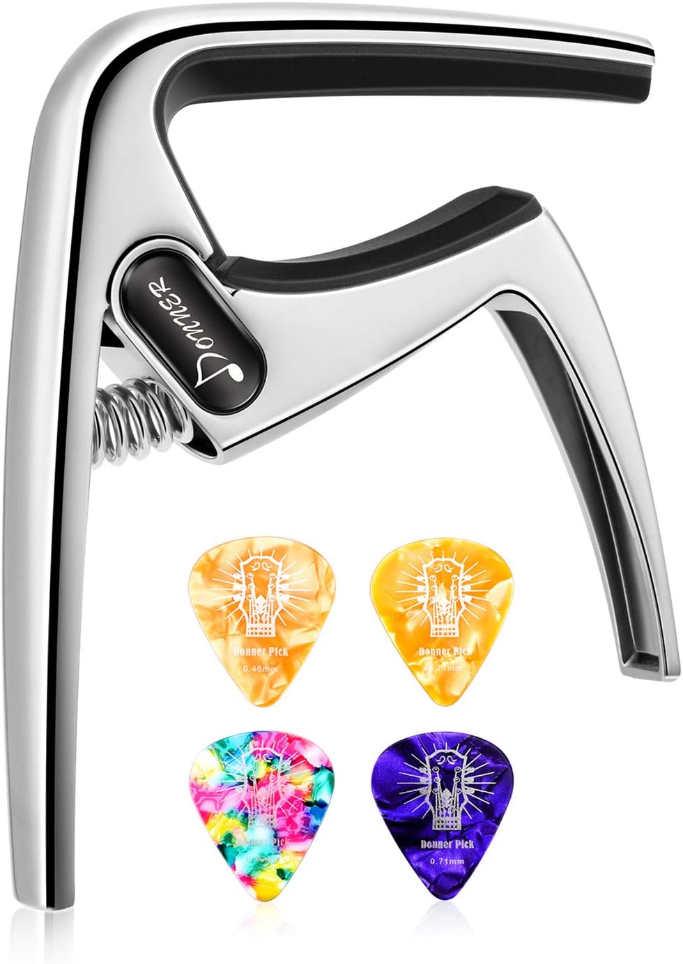 Donner Zinc Alloy Ukulele Capo DC-3U for Soprano Concert Tenor Baritone Ukulele 4 String with 4 picks, sliver