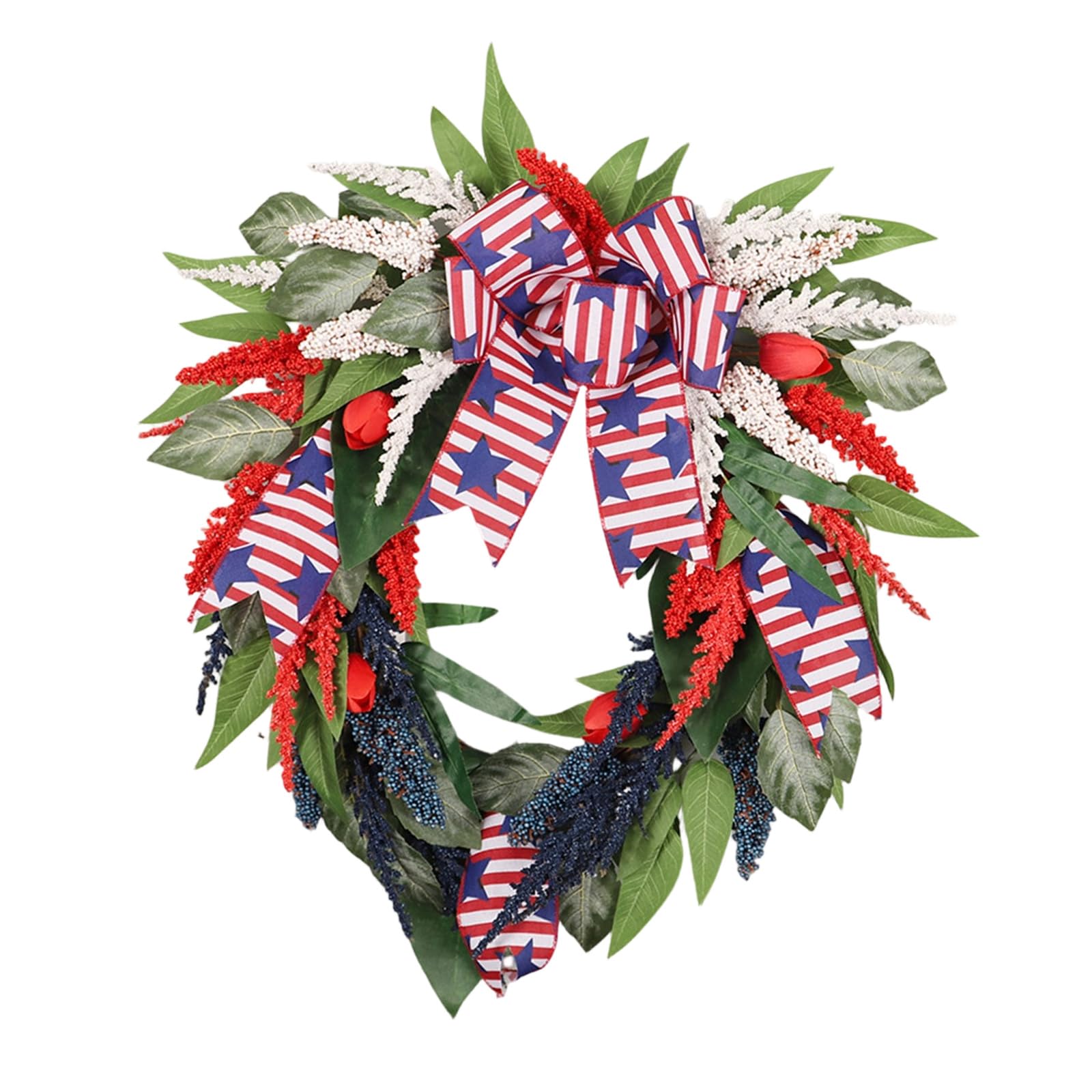 Qusinfc Patriotic Day Wreath Arched Swag Ornament Festival Flower Arrangement for Door Wall Mantel Independence Day Decoration Nationalistic Door Deck