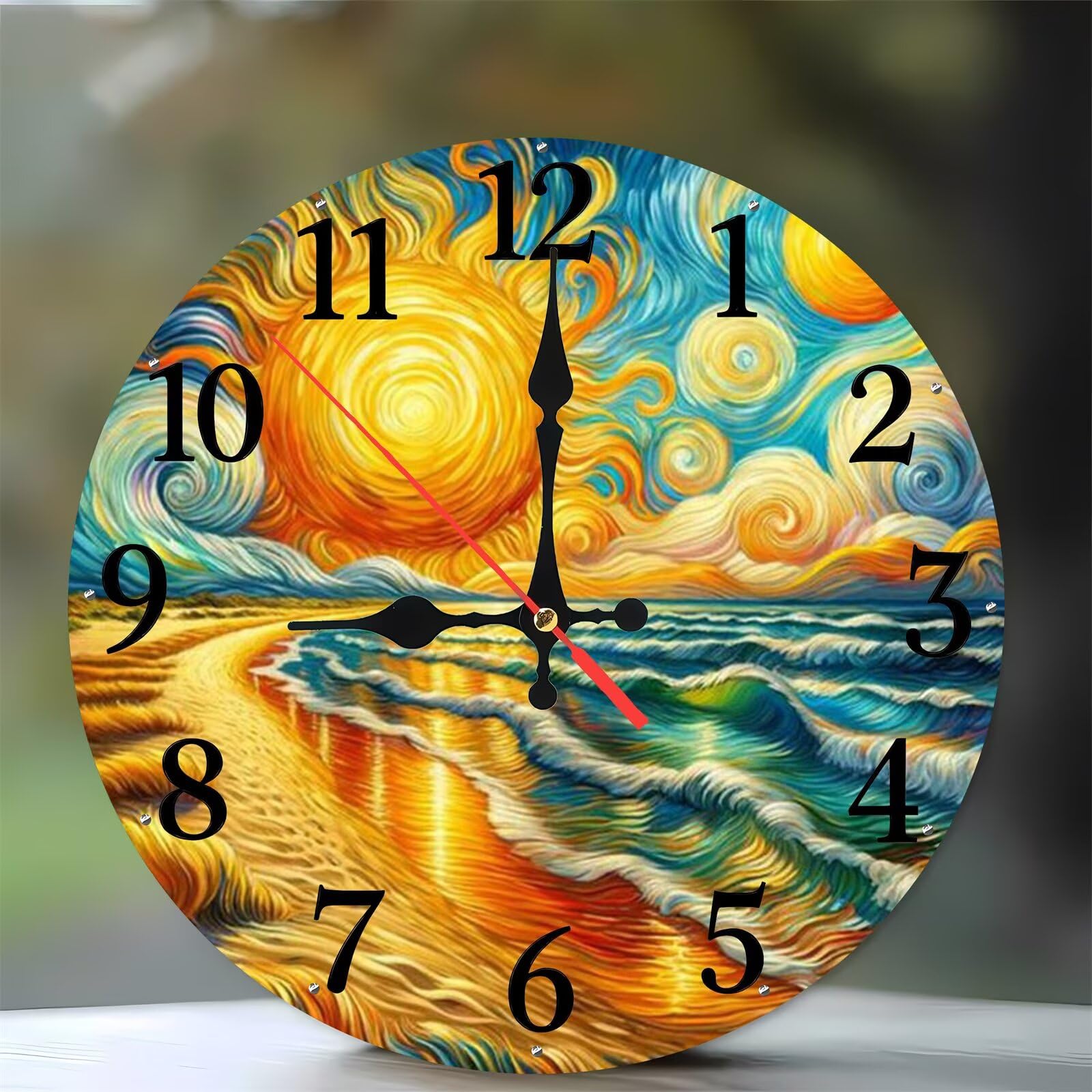 Horloge Murale Cuisine et Chambre Décoration Plage Bois Silencieuse