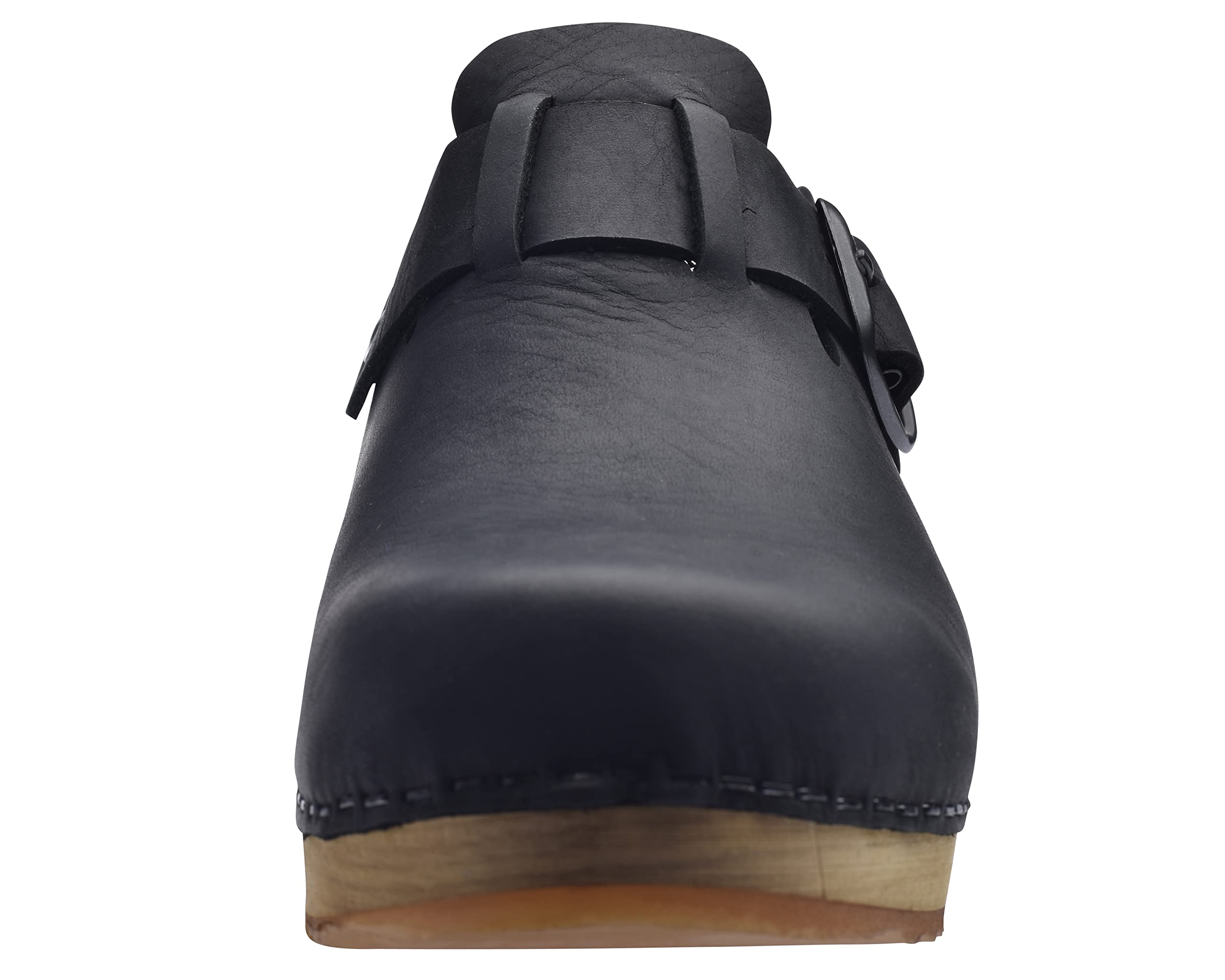 Sanita Malulo Clog | Original handgemacht | Leder-Holzclogs für Damen | Verstellbarer Riemen | Schwarz | 39 EU