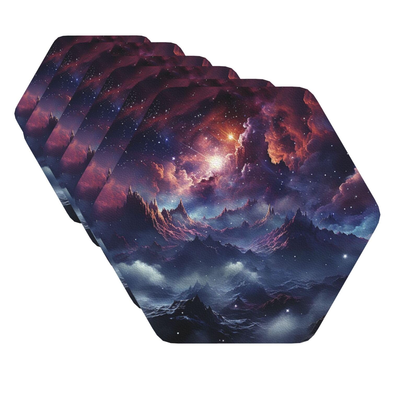 Mxzerfkgla Hexagon Drink Coasters Set Of 6 Decorative Leather Coasters Galaxy Coasters For Drinks Cups Mugs Mat Pads Absorbent Non-Slip Coasters For Coffee Table Kitchen Bar Home Decor