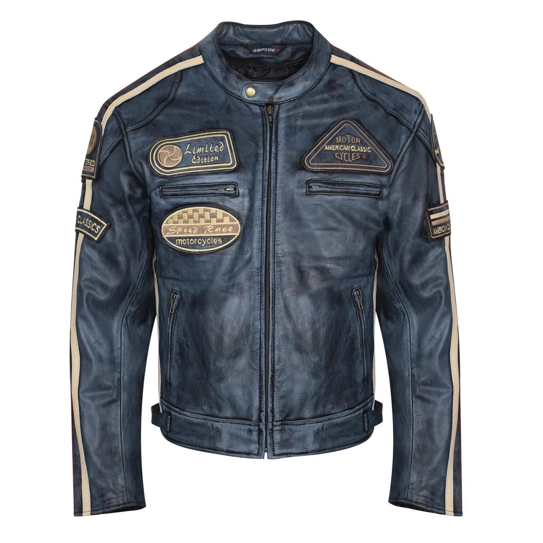 Aspirdex - Chaqueta de piel para hombre, estilo vintage Custom & Café Race, estilo Harley