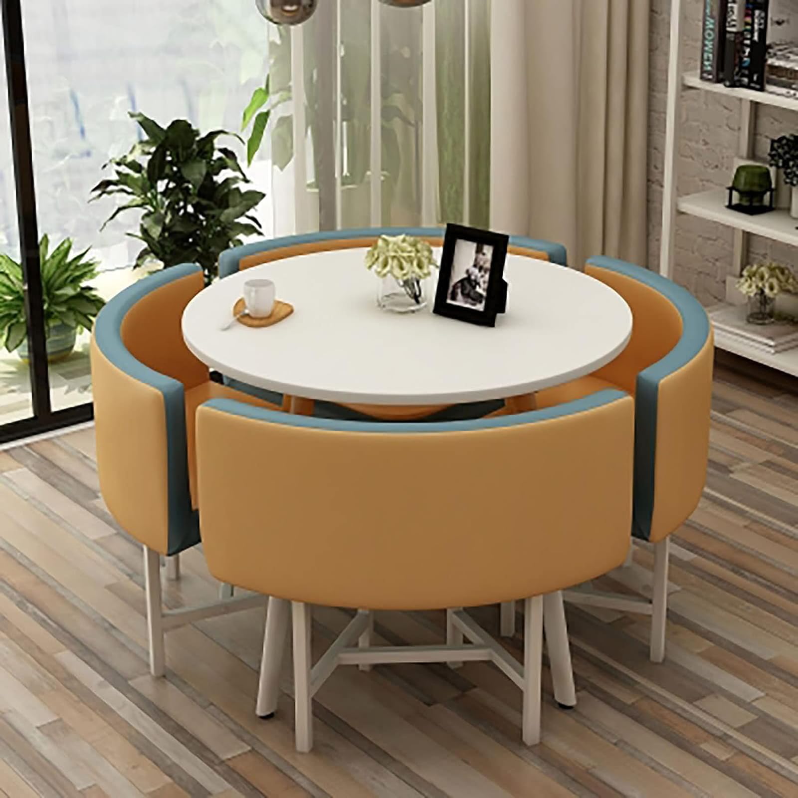 ASerZenith Modern Round Dining Table Set With Chairs Space Saving Design Ideal For Dining Room Living Room Reception Room Conference Table Lounge Stylish And Functional Furniture For Any Space,11