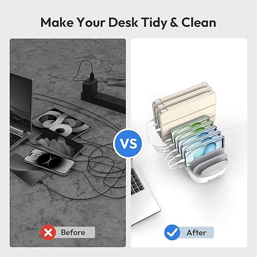 Miniatura 10 de Estación de carga de 10 puertos para múltiples dispositivos, organizador de estación de carga de 120 W, base de carga USB con ventilador de