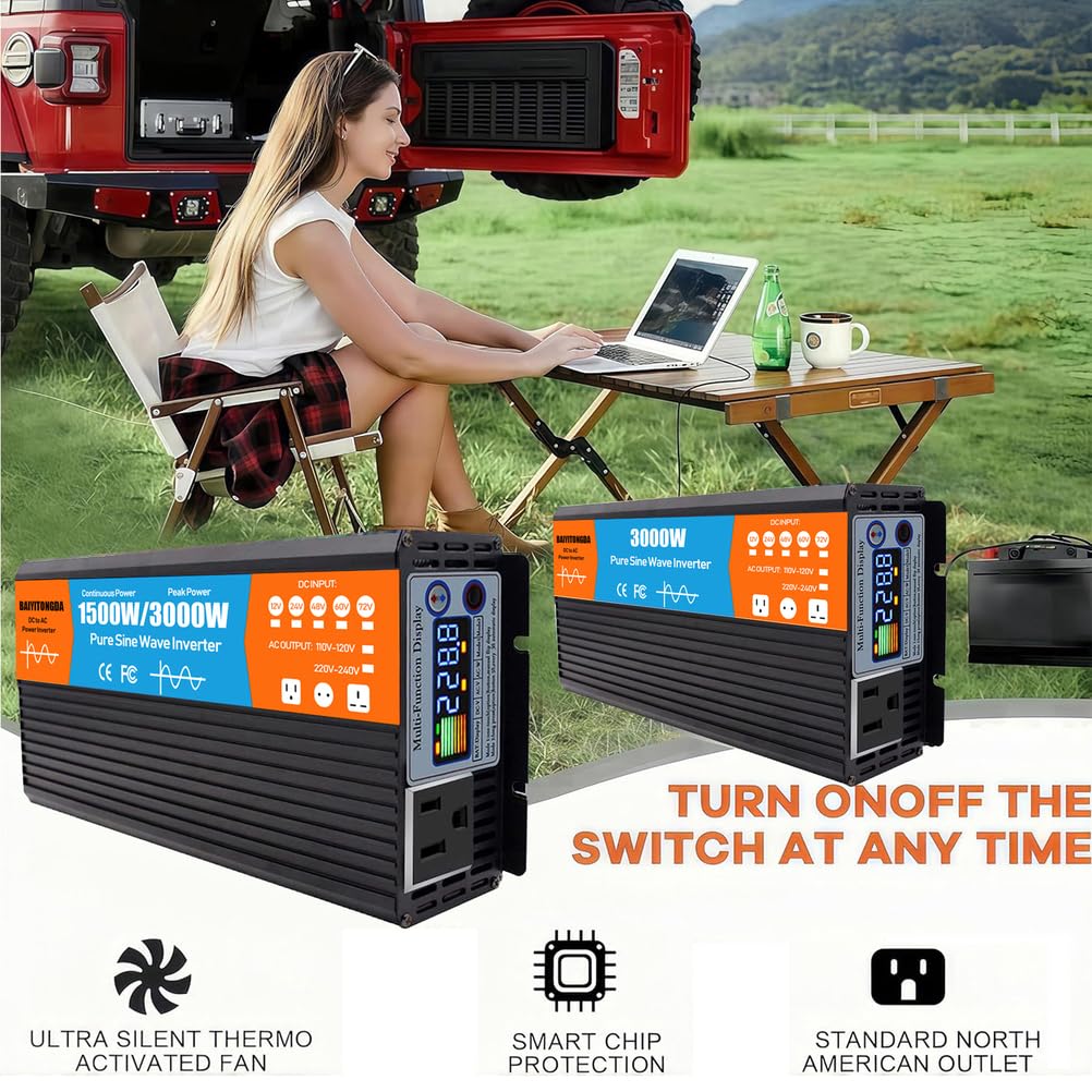 falownik sinusoidalny o mocy 3000W, konwerter prądu stałego 12 V/24 V/48 V/60 V/72 V na prąd przemienny 120 V/240 V,Dc 24v,AC 220V