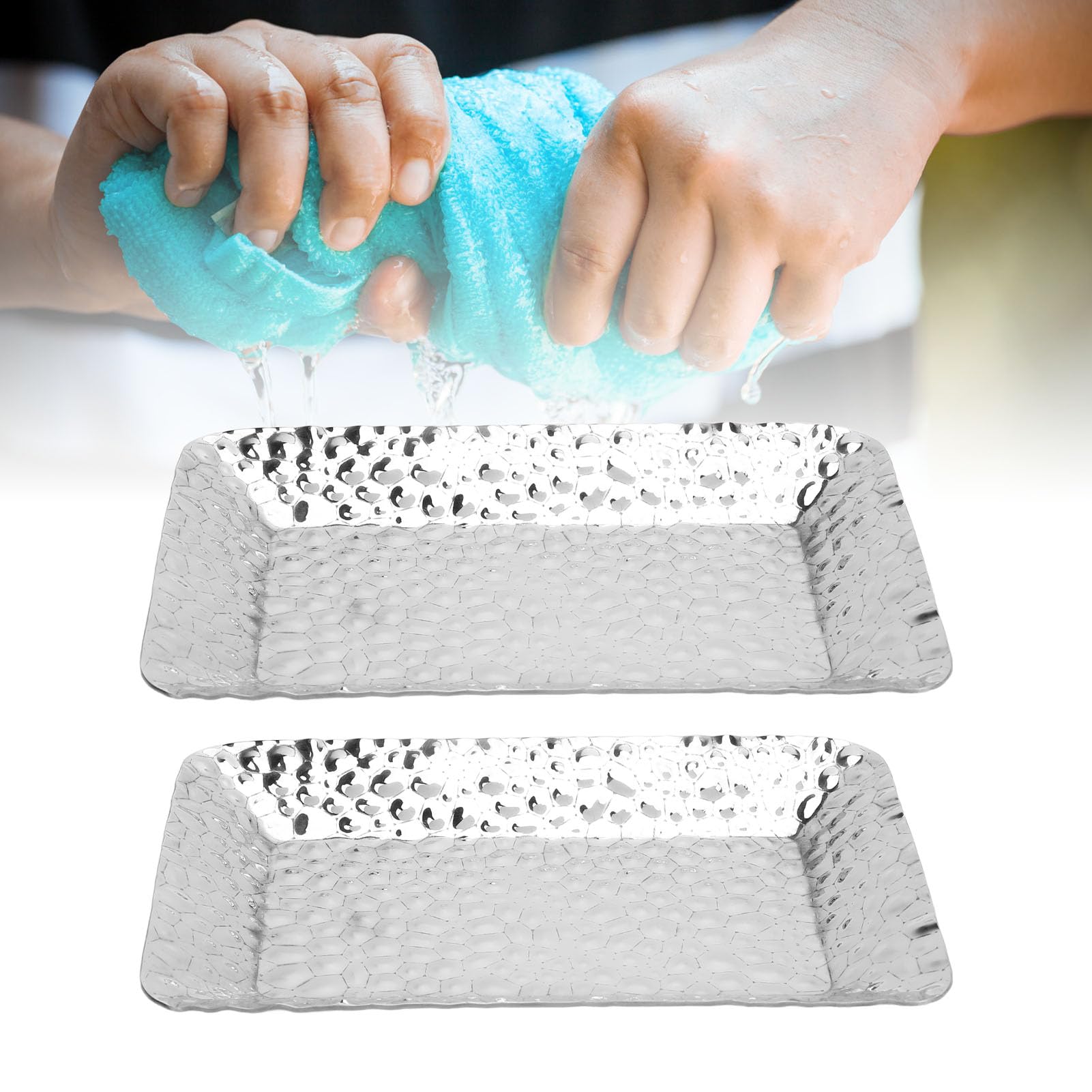 Towel Hammering Trays, Hand Hammered Metal Decorative Vanity Platter Tray, Rectangle Serving Tray, Stainless Steel Dishwasher Safe Dessert Tray For Kitchen Bathroom Counter Stora, 25x11cm(Gold - View #14