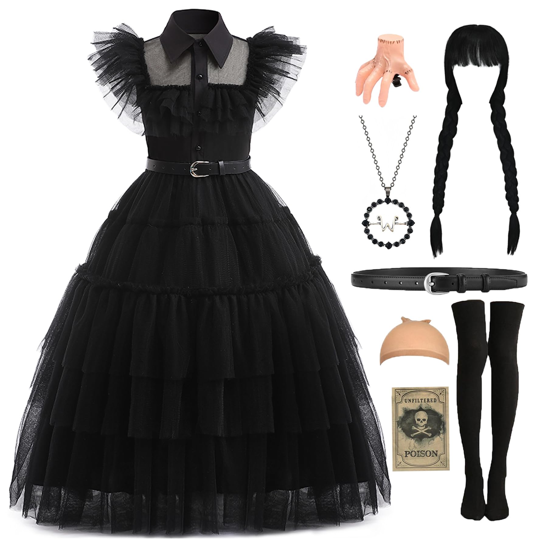 Adult Halloween Costume Women Long Black Dress with Accessories
