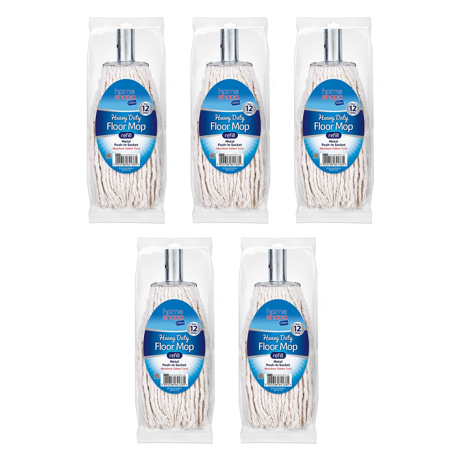 Homeshopa.com 5 Pack Homeshopa Cotton Mop Heads Replacement, 12 Size Super Absorbent Mop Refill Head With Metal Socket, Heavy Duty Floor Cleaning