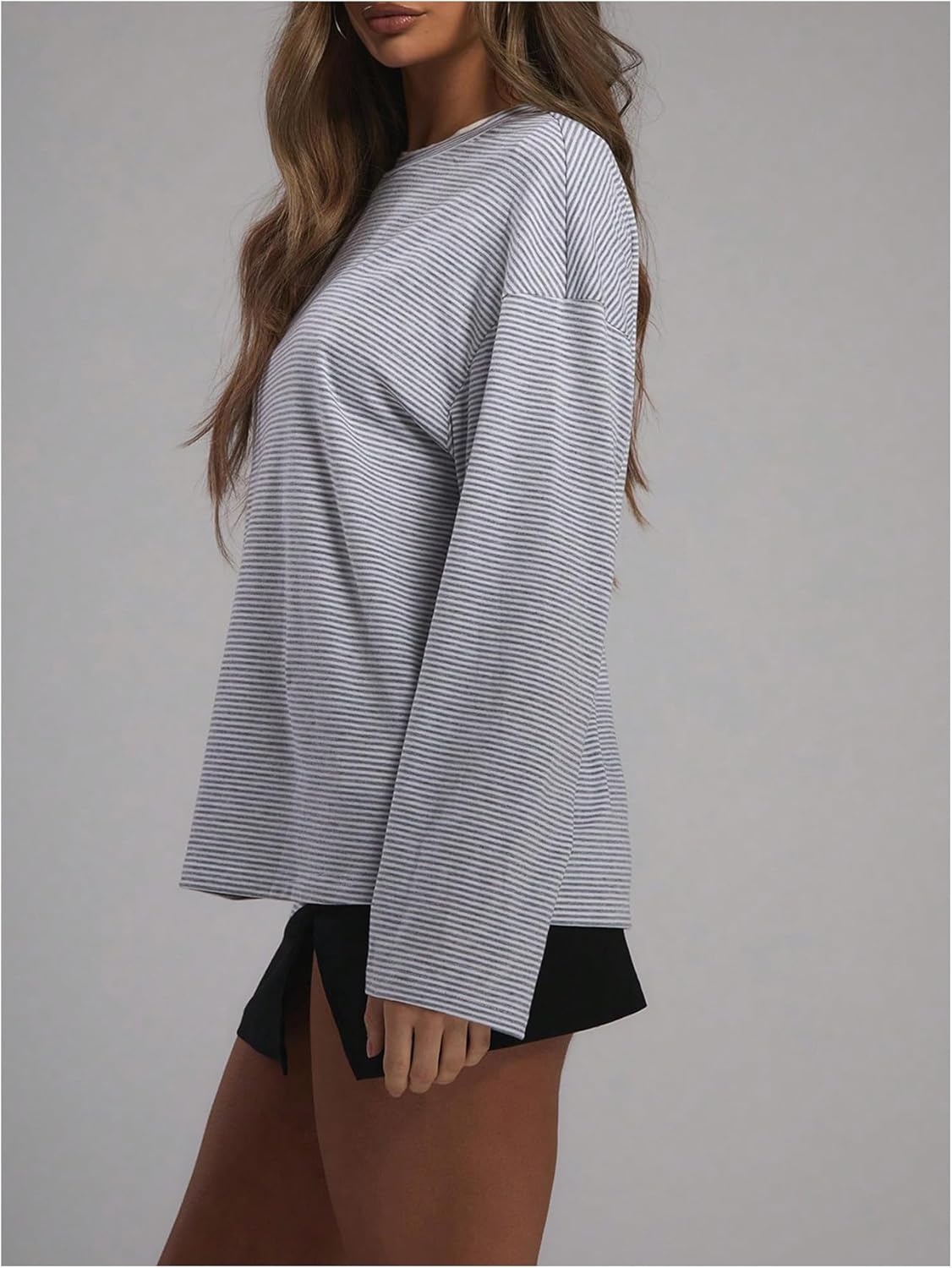 Floerns Women's Striped Long Sleeve T Shirts Crew Neck Fall Clothes Oversized Tees - Image 2