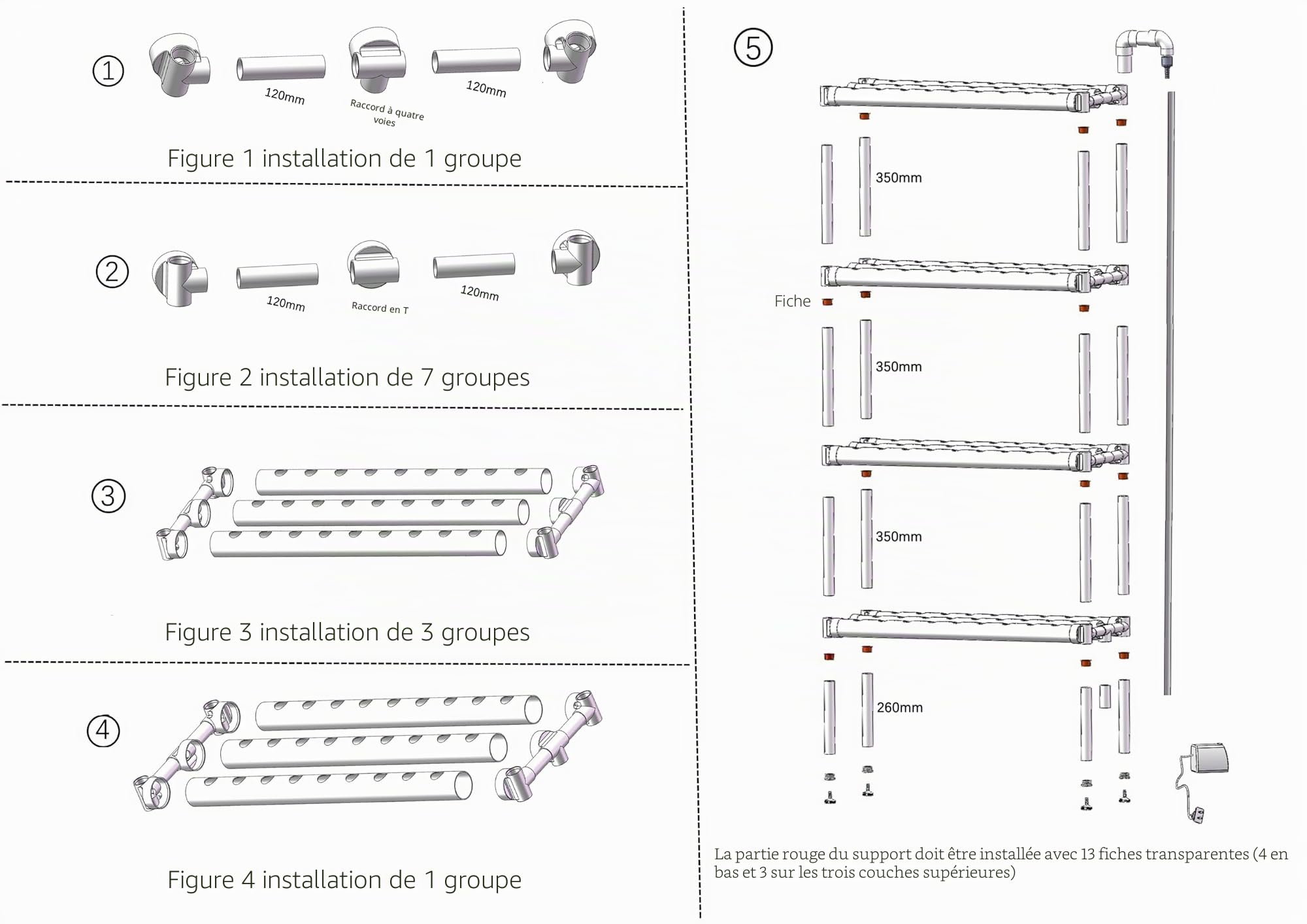 Kit de culture hydroponique 108 emplacements 4 niveaux pompe à eau tubes PVC-U qualité alimentaire