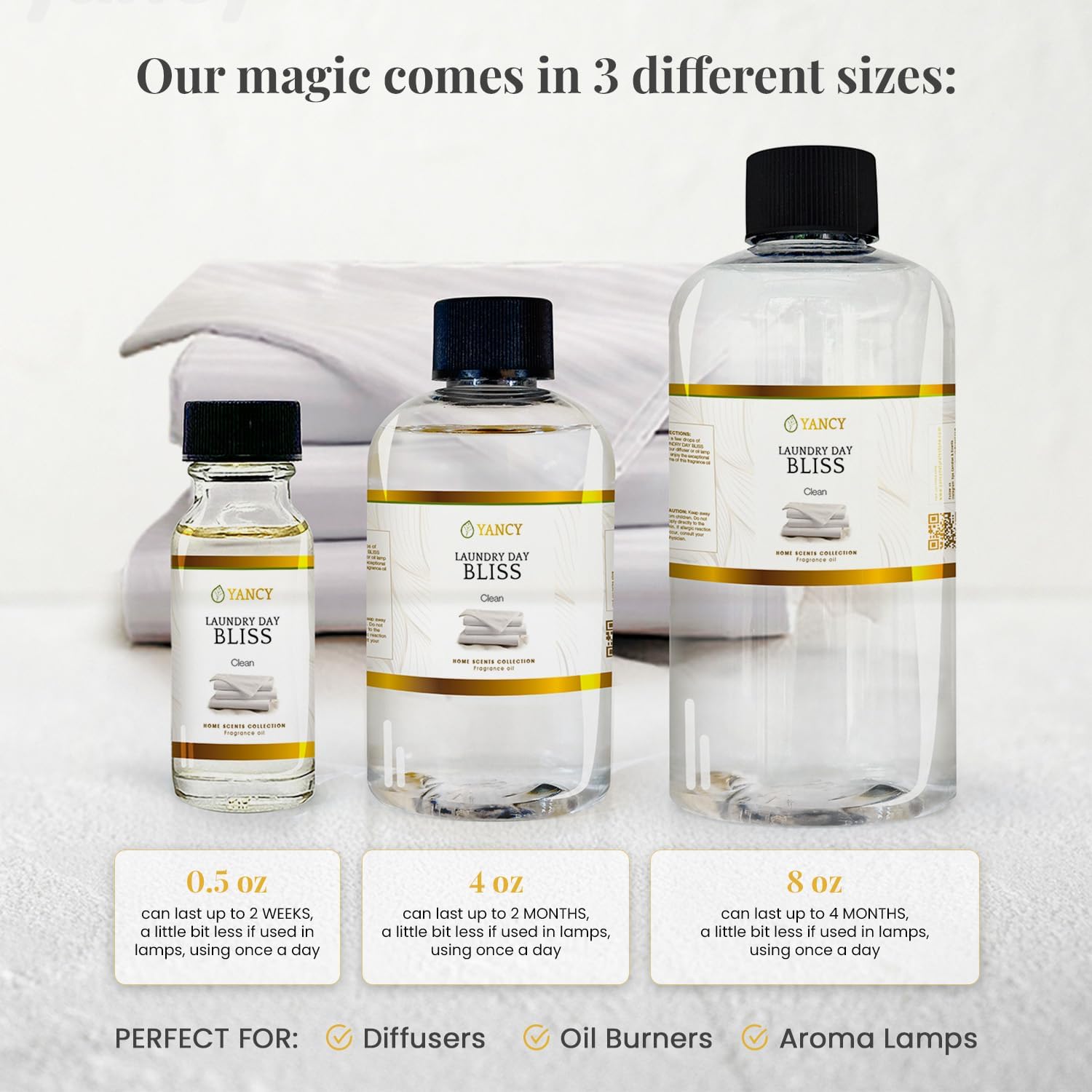 YANCY Laundry Day Bliss Home Collection Fragrance Oil (4 oz), Fresh Laundry-Inspired Scent, Clean Aroma for Diffusers, Oil Burners & Aroma Lamps, Crisp Scent for Daily Freshness