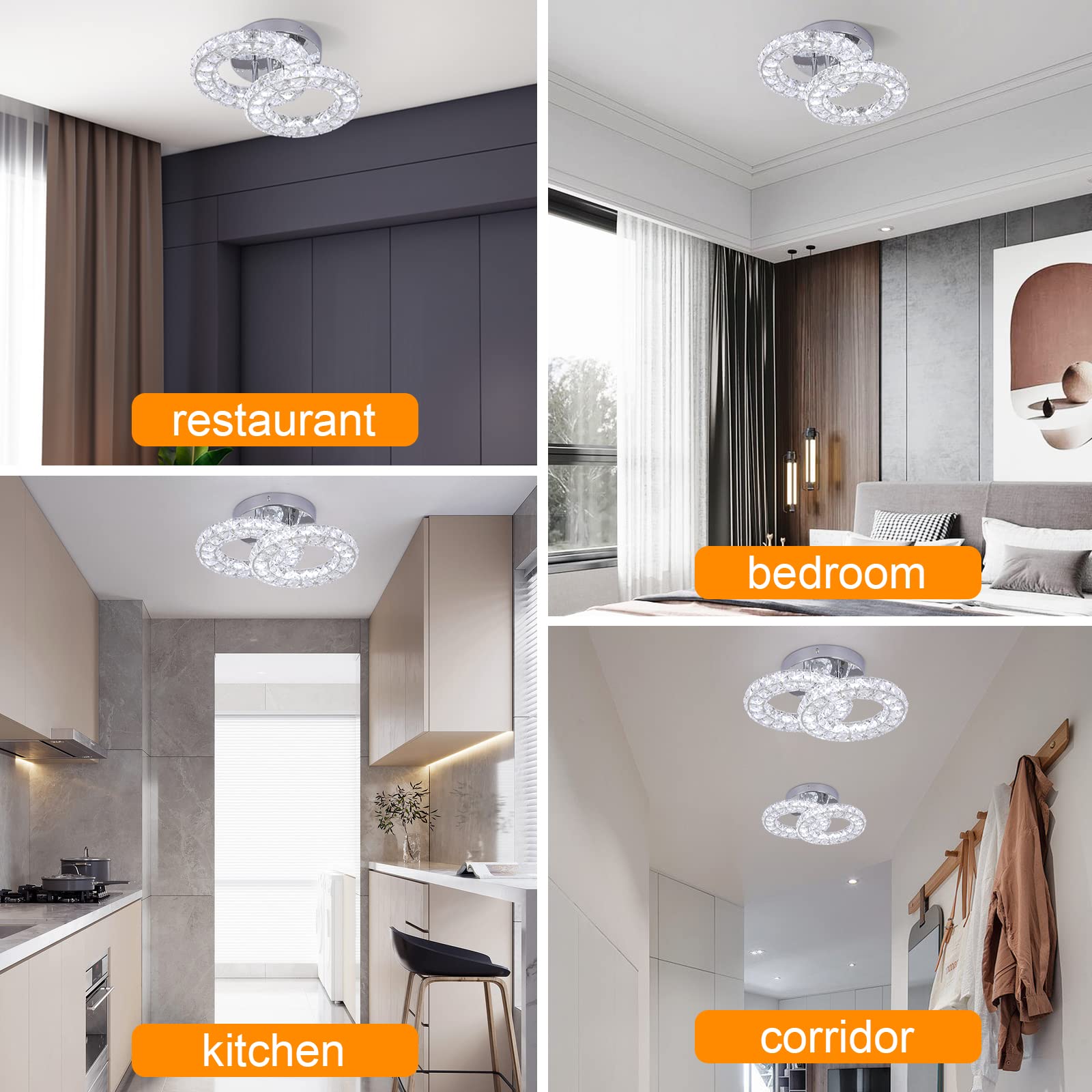 GreeLustr Runde Kristall Kronleuchter LED Moderne Kristall Deckenleuchte, Austauschbare Pendelleuchte K9 Crystal Einbauleuchte Edelstahl Deckenlampe für Schlafzimmer Flurlampe Eingang Wohnzimmer