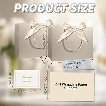 Bliceon 2 Pcs Medium Gift Bags for Presents, Small Gift Bags with Wrapping Paper, Birthday Gifts Bag for Women Men, Celebrations, Birthday Party, Bride Wedding, Valentine's Day (Champagne)