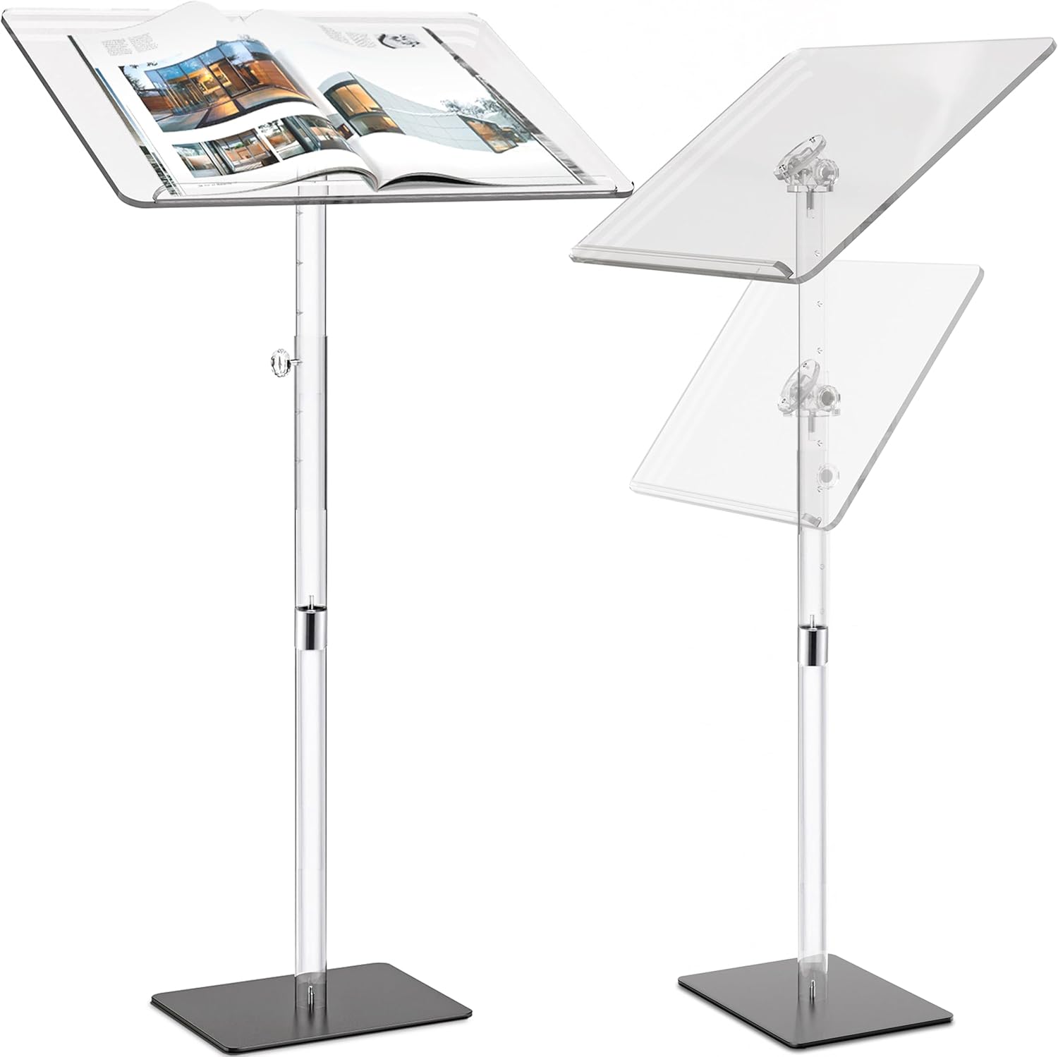 Ultra-Clear Premium Acrylic Podium Stand | Multi-Purpose Height Adjustable & Portable Classroom Lectern | 18"X14" Large | Modern Church Pulpit Lecture Speech Music Concert Wedding Events Guardmate LARGE (Classic)