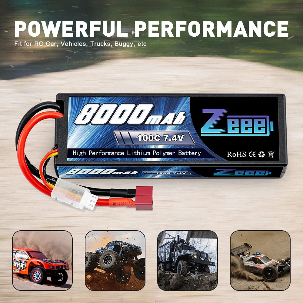 Zeee 2S lipo Batterie 8000mAh 7,4V 100C RC Batterie, avec connecteur T