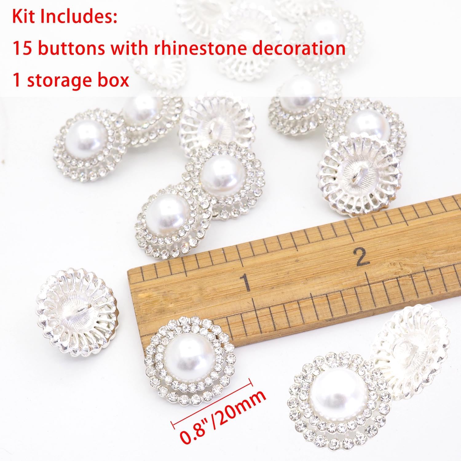 15PCS Alloy Rhinestone Buttons mbellishments Set for Sewing Clothes Coat Curtains Pillows Suits Knitting Sweaters Sewing Crafting Handmade Crafts Replacement Size 0.8 inch/20mm（Silver）
