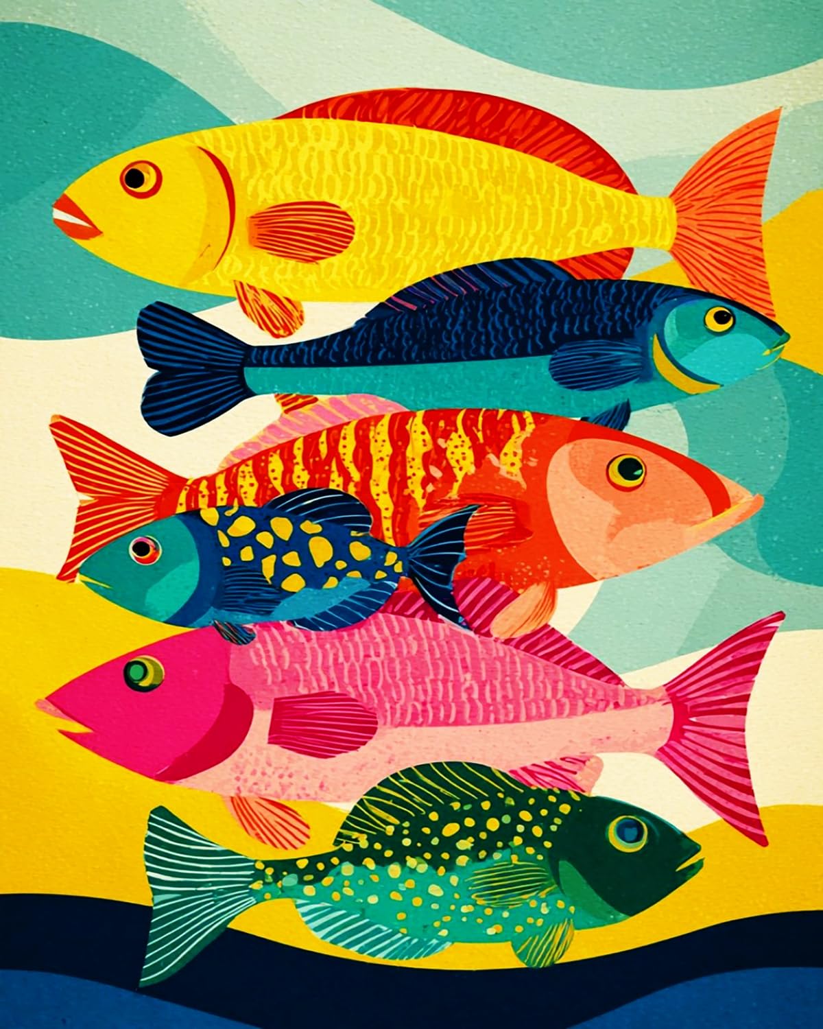 Liubaishi Multicolour Paint By Numbers For Adults, Colourful Fish Canvas Painting Kit, 40X50 Cm, Acrylic With Brushes