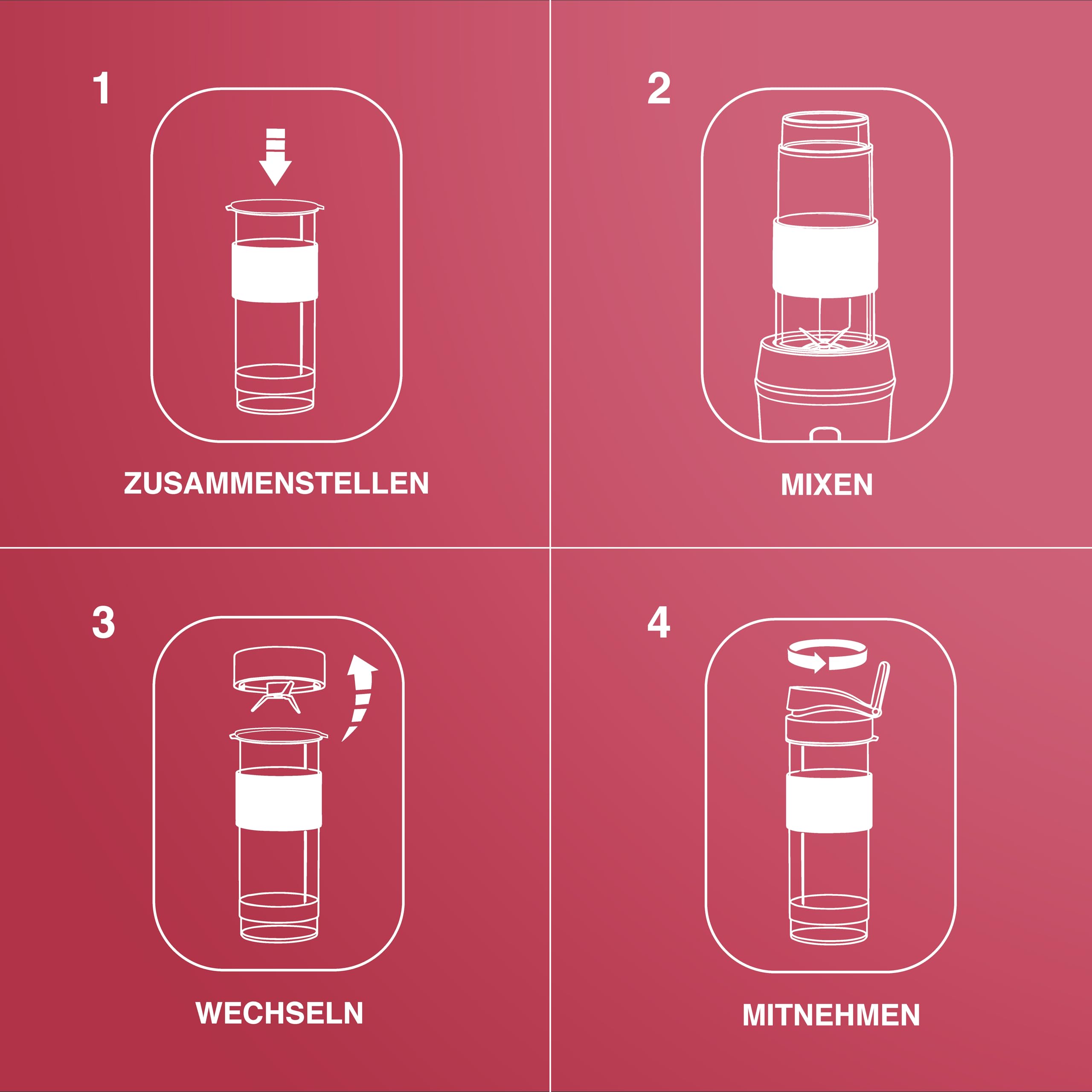 H.Koenig Mini Smoothie Maker Standmixer, Blender elektrisch, Transportabel Kompakt 570mL SMOO9 BPA-frei Leistungsstarke 300W, Smoothie Mixer 2 tragbare Flaschen, Edelstahlklingen, Silber/Schwarz
