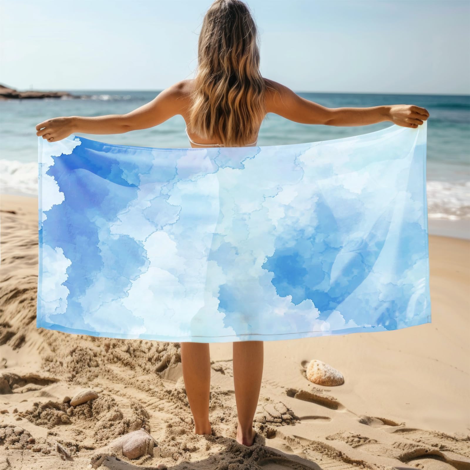 Générique Serviette de Plage XXL Modèle Bleu | Grande Taille Serviette de Plage et Douche Avec Elastique Microfibre Absorbante et Légère Sport Séchage Rapide