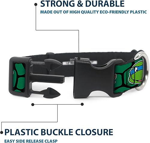 Miniatura 4 de Buckle-Down Classic Tmnt Turtle Faces Black/Green Turtle Shell Clip Collar, pequeño/9-15 pulgadas, multicolor