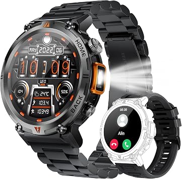 Military Smart Watch for Men 3ATM Waterproof Tactical Rugged Smart Watch with Bluetooth Call Flashlight 1.45" Big Screen Fitness Tracker Heart Rate Sleep Monitor Sports Smartwatch for iPhone Android