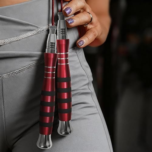 Miniatura 6 de Cuerda de saltar de alta velocidad con rodamientos avanzados de bolas de 360 grados, cables ajustables, agarre que incorpora diseño texturizado de