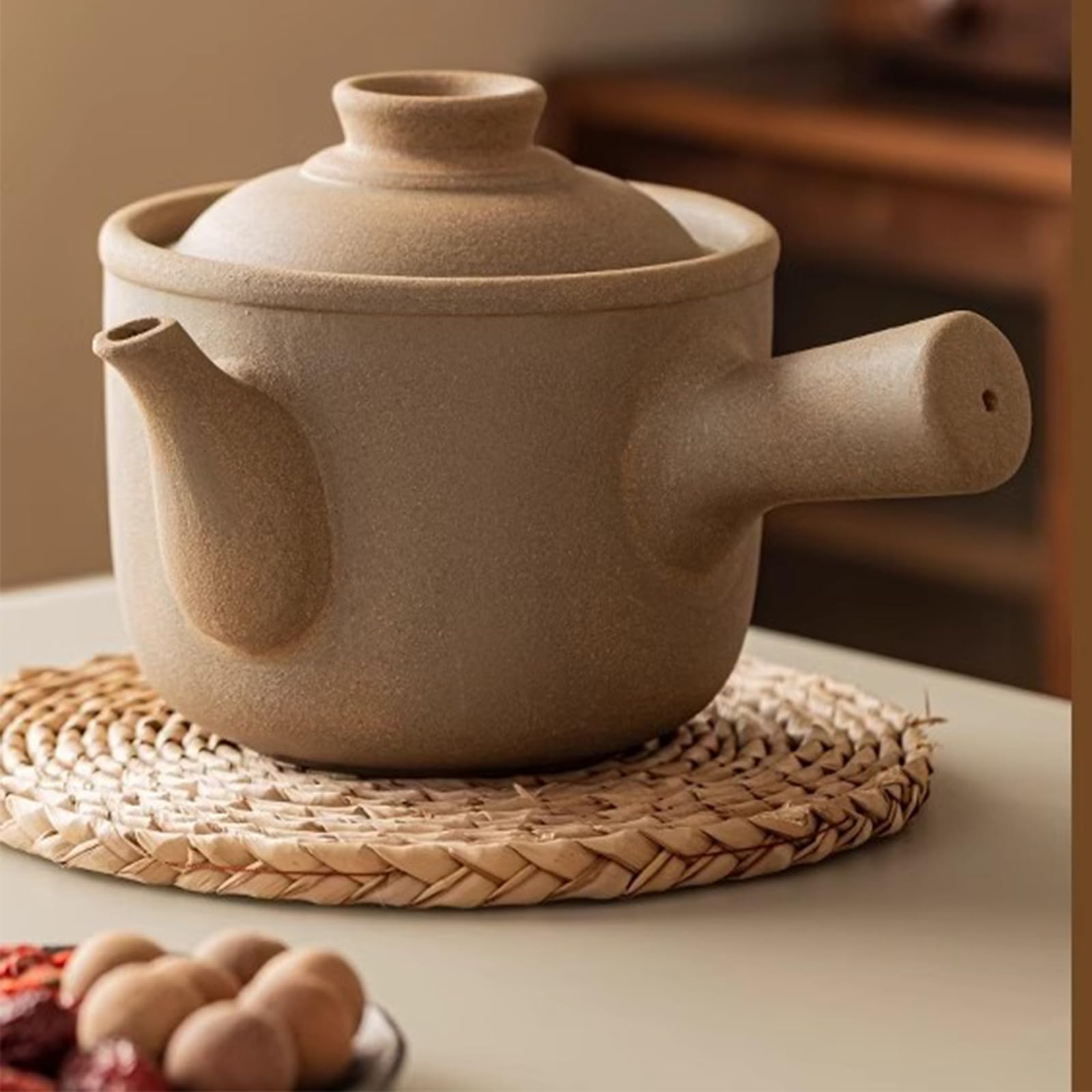 ceramic chinese medicine casserole, heat-resistant stew pot with lid and handles, uniform heating cookware unglazed earthenware, clay pot for soup cooking(5l/5.3quart, brown)