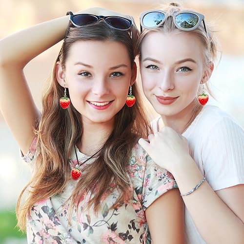 Miniatura 5 de Hicarer Dijes colgantes de fresa, dijes de fruta, aretes de fresa, dijes de resina 3D, adorno colgante de fresa para aretes, pulsera, collar,