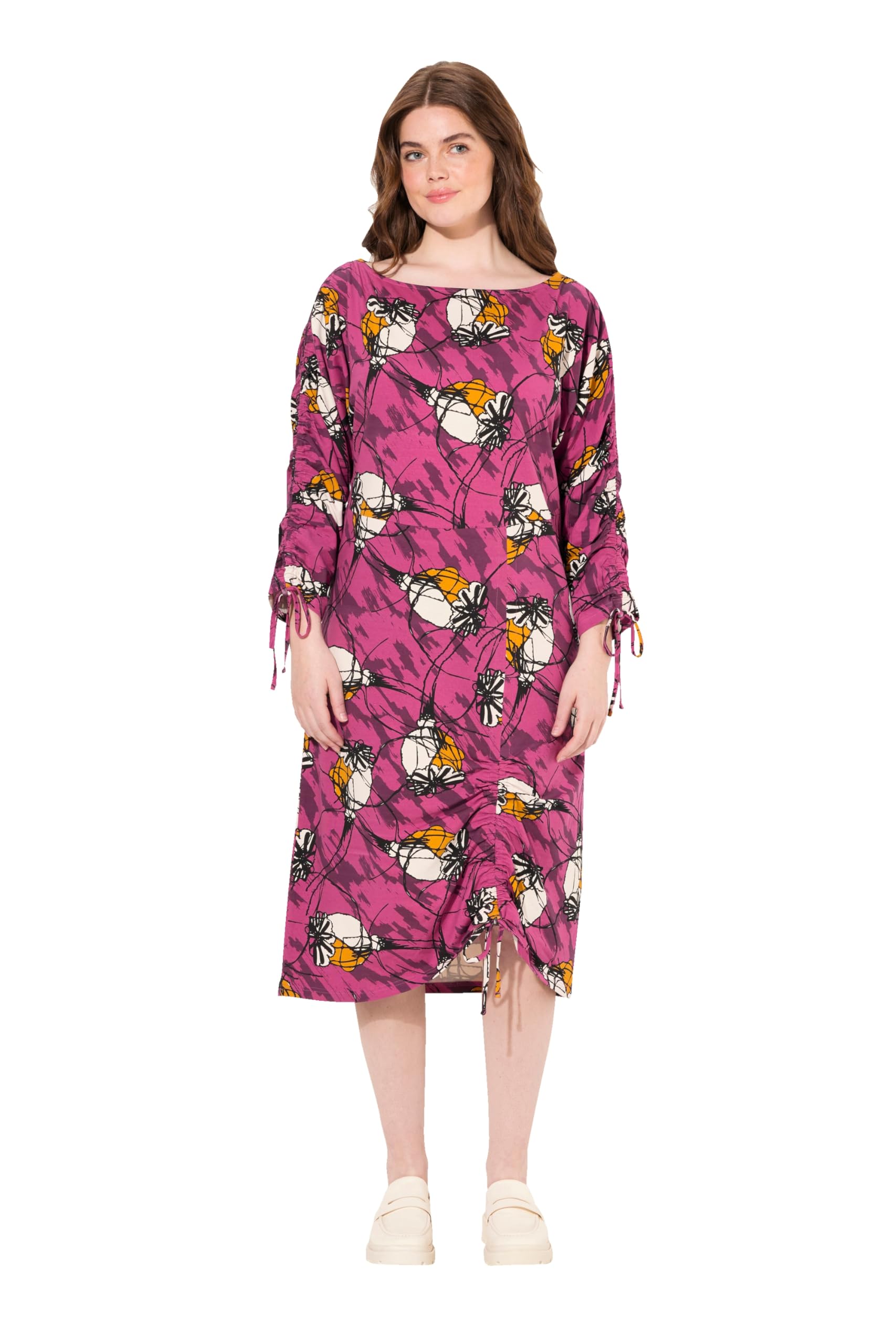 Ulla Popken Damen große Größen Übergrößen Plus Size Jersey-Midikleid, U-Boot-Ausschnitt, 3/4-Arm, Biobaumwolle 830151